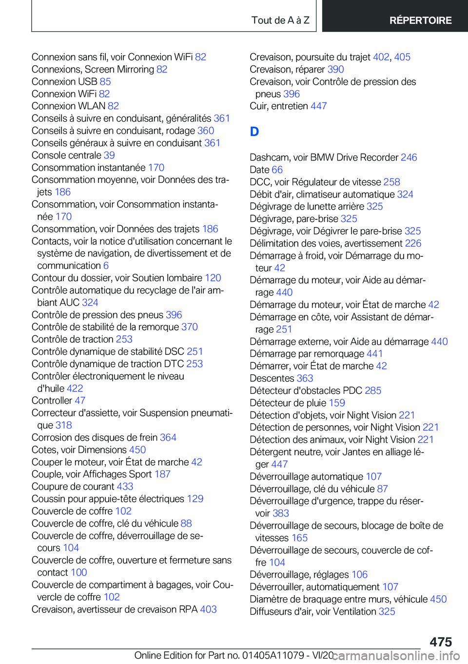 BMW 7 SERIES 2021  Notices Demploi (in French) �C�o�n�n�e�x�i�o�n��s�a�n�s��f�i�l�,��v�o�i�r��C�o�n�n�e�x�i�o�n��W�i�F�i��8�2�
�C�o�n�n�e�x�i�o�n�s�,��S�c�r�e�e�n��M�i�r�r�o�r�i�n�g� �8�2�
�C�o�n�n�e�x�i�o�n��U�S�B� �8�5�
�C�o�n�n�e�