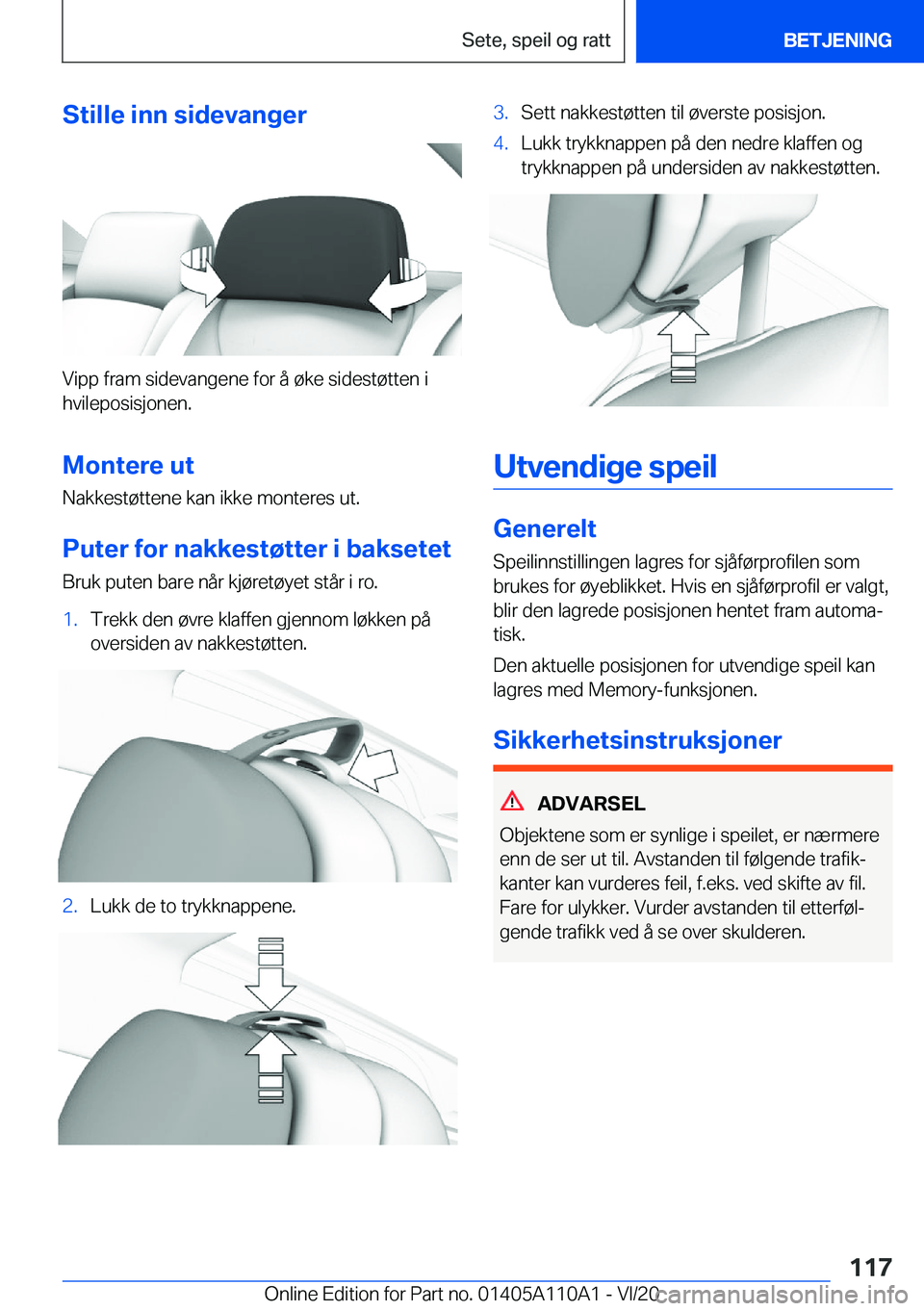 BMW 7 SERIES 2021  InstruksjonsbØker (in Norwegian) �S�t�i�l�l�e��i�n�n��s�i�d�e�v�a�n�g�e�r
�V�i�p�p��f�r�a�m��s�i�d�e�v�a�n�g�e�n�e��f�o�r��å��