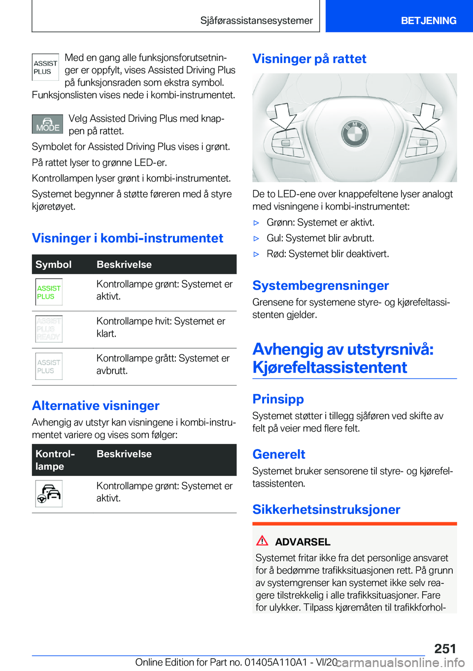 BMW 7 SERIES 2021  InstruksjonsbØker (in Norwegian) �M�e�d��e�n��g�a�n�g��a�l�l�e��f�u�n�k�s�j�o�n�s�f�o�r�u�t�s�e�t�n�i�nj
�g�e�r��e�r��o�p�p�f�y�l�t�,��v�i�s�e�s��A�s�s�i�s�t�e�d��D�r�i�v�i�n�g��P�l�u�s �p�å��f�u�n�k�s�j�o�n�s�r�a�d�e�n�