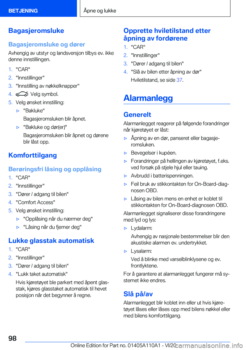 BMW 7 SERIES 2021  InstruksjonsbØker (in Norwegian) �B�a�g�a�s�j�e�r�o�m�s�l�u�k�e�B�a�g�a�s�j�e�r�o�m�s�l�u�k�e��o�g��d�