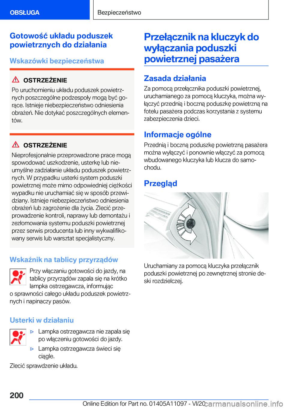 BMW 7 SERIES 2021  Instrukcja obsługi (in Polish) �G�o�t�o�w�o�ć��u�k�ł�a�d�u��p�o�d�u�s�z�e�k
�p�o�w�i�e�t�r�z�n�y�c�h��d�o��d�z�i�a�ł�a�n�i�a
�W�s�k�a�z�
