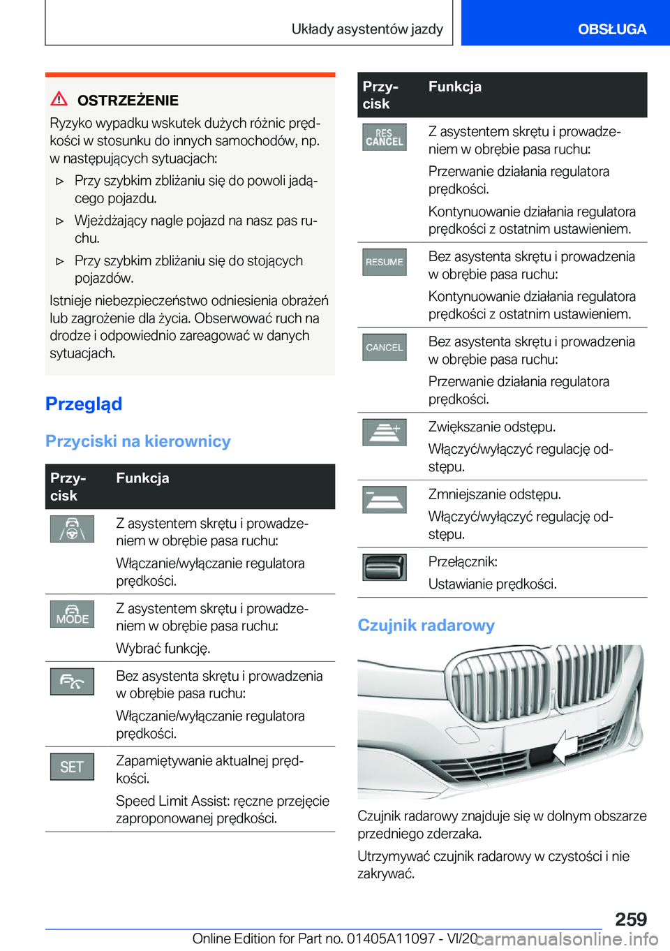 BMW 7 SERIES 2021  Instrukcja obsługi (in Polish) �O�S�T�R�Z�E8�E�N�I�E
�R�y�z�y�k�o��w�y�p�a�d�k�u��w�s�k�u�t�e�k��d�u9�y�c�h��r�