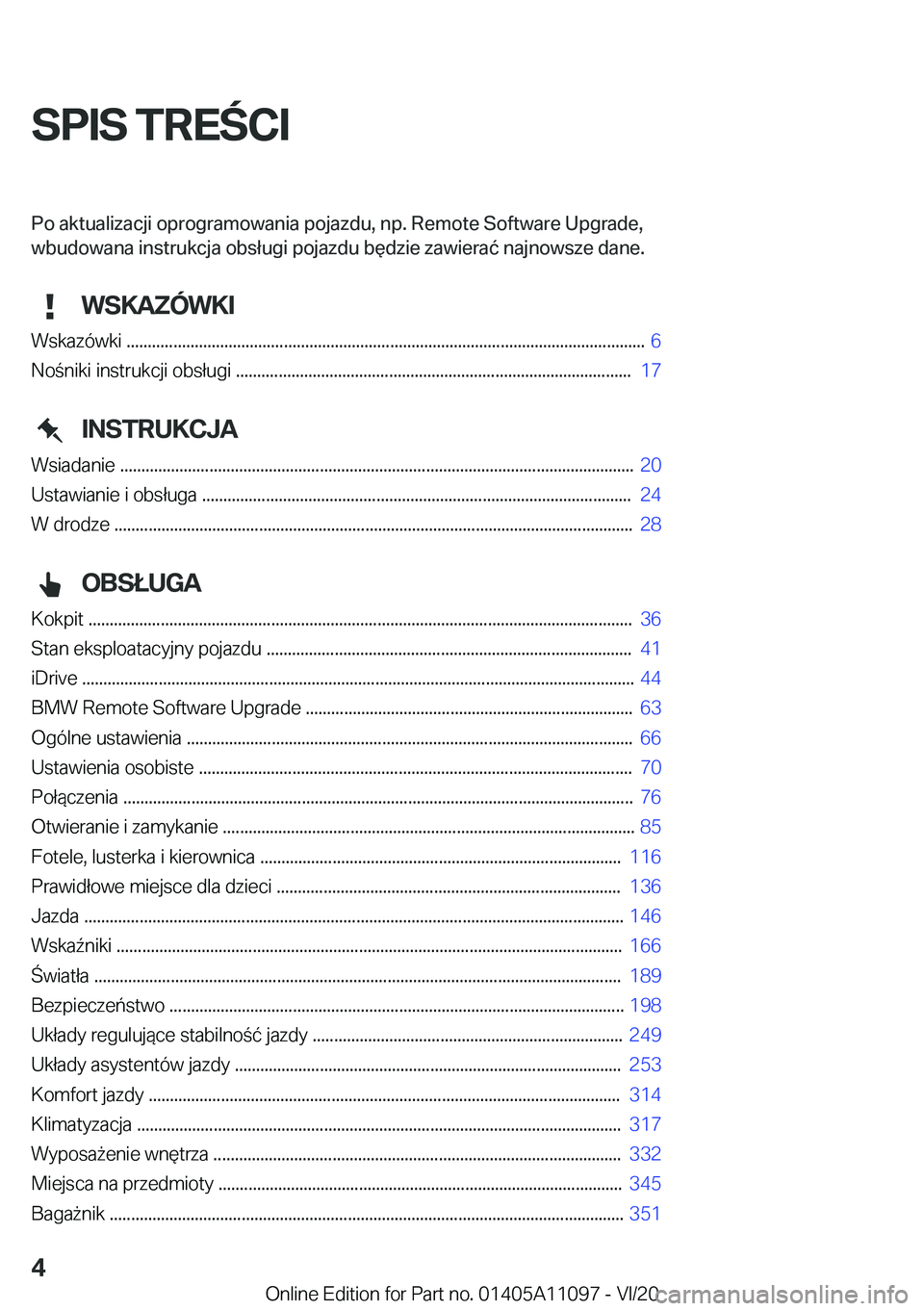 BMW 7 SERIES 2021  Instrukcja obsługi (in Polish) �S�P�I�S��T�R�E�C�I�P�o��a�k�t�u�a�l�i�z�a�c�j�i��o�p�r�o�g�r�a�m�o�w�a�n�i�a��p�o�j�a�z�d�u�
��n�p���R�e�m�o�t�e��S�o�f�t�w�a�r�e��U�p�g�r�a�d�e�
�w�b�u�d�o�w�a�n�a��i�n�s�t�r�u�k�c�j�a�