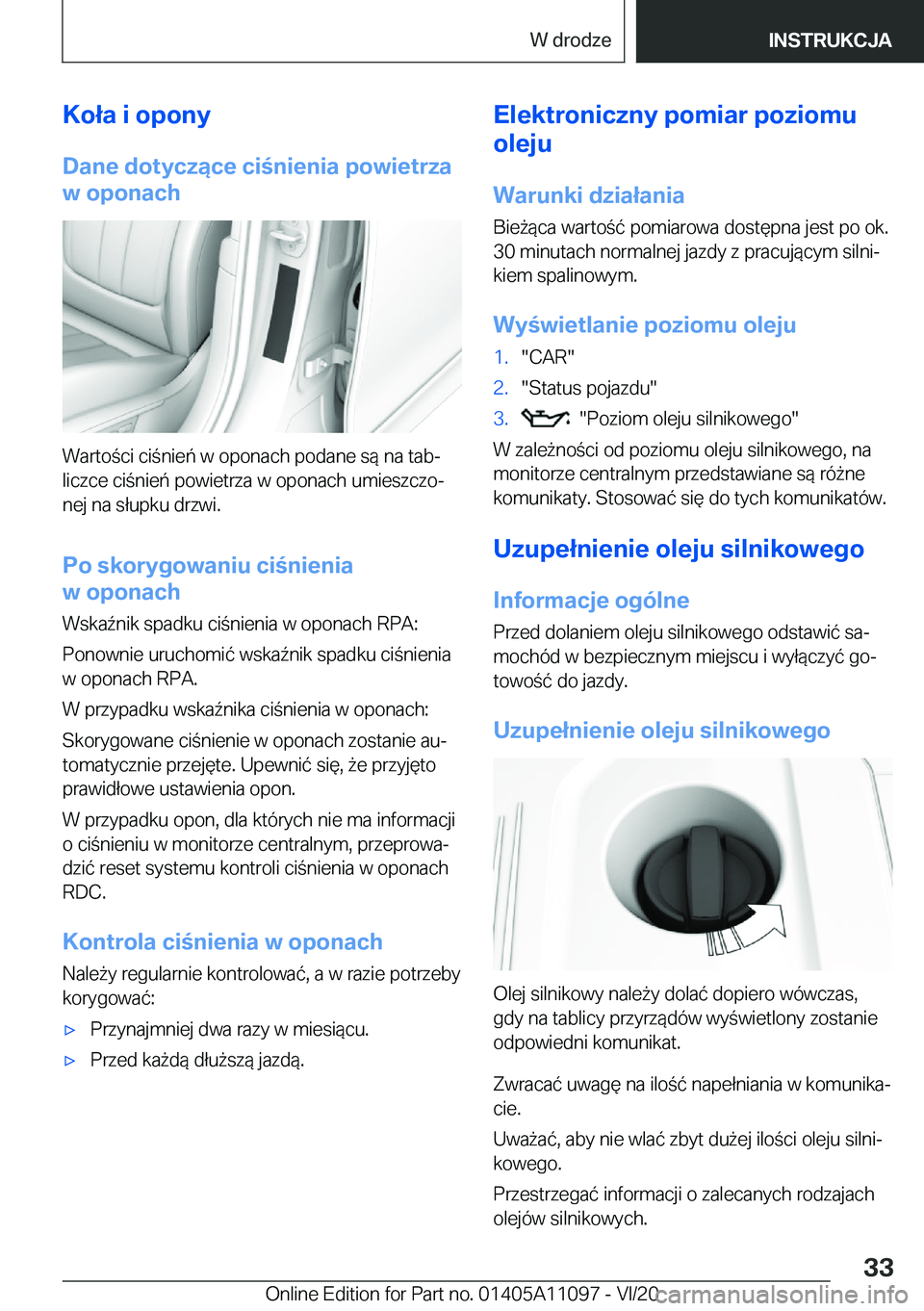 BMW 7 SERIES 2021  Instrukcja obsługi (in Polish) �K�o�ł�a��i��o�p�o�n�y
�D�a�n�e��d�o�t�y�c�z�ą�c�e��c�i�n�i�e�n�i�a��p�o�w�i�e�t�r�z�a
�w��o�p�o�n�a�c�h
�W�a�r�t�o�c�i��c�i�n�i�e�