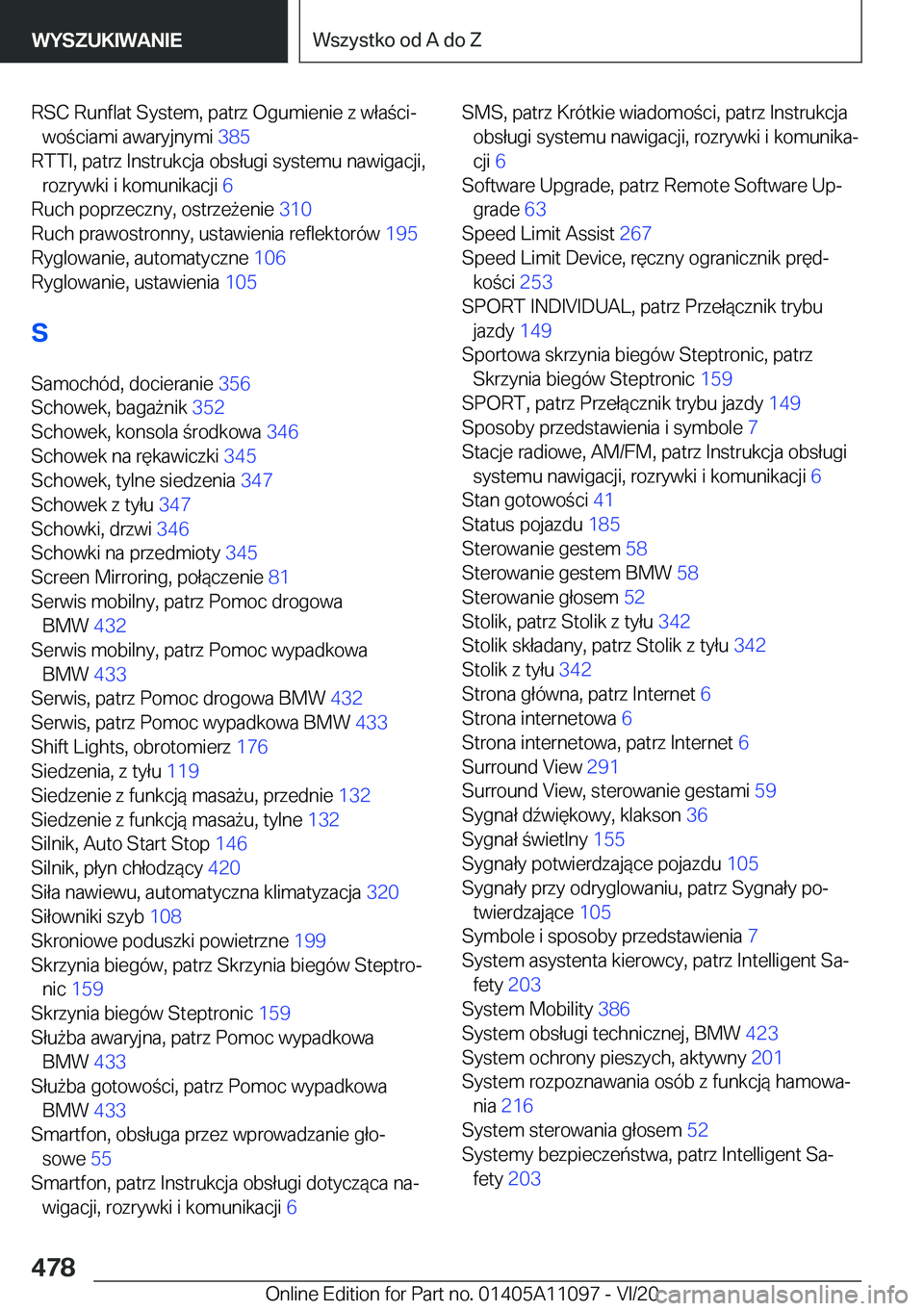 BMW 7 SERIES 2021  Instrukcja obsługi (in Polish) �R�S�C��R�u�n�f�l�a�t��S�y�s�t�e�m�,��p�a�t�r�z��O�g�u�m�i�e�n�i�e��z��w�ł�a�c�ij�w�o�c�i�a�m�i��a�w�a�r�y�j�n�y�m�i� �3�8�5�
�R�T�T�I�,��p�a�t�r�z��I�n�s�t�r�u�k�c�j�a��o�b�s�ł�u�g
