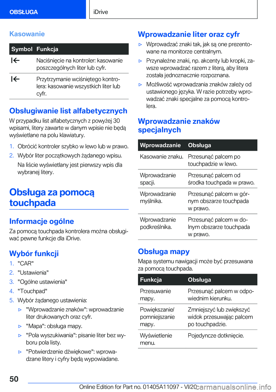 BMW 7 SERIES 2021  Instrukcja obsługi (in Polish) �K�a�s�o�w�a�n�i�e�S�y�m�b�o�l�F�u�n�k�c�j�a��N�a�c�i�n�i�