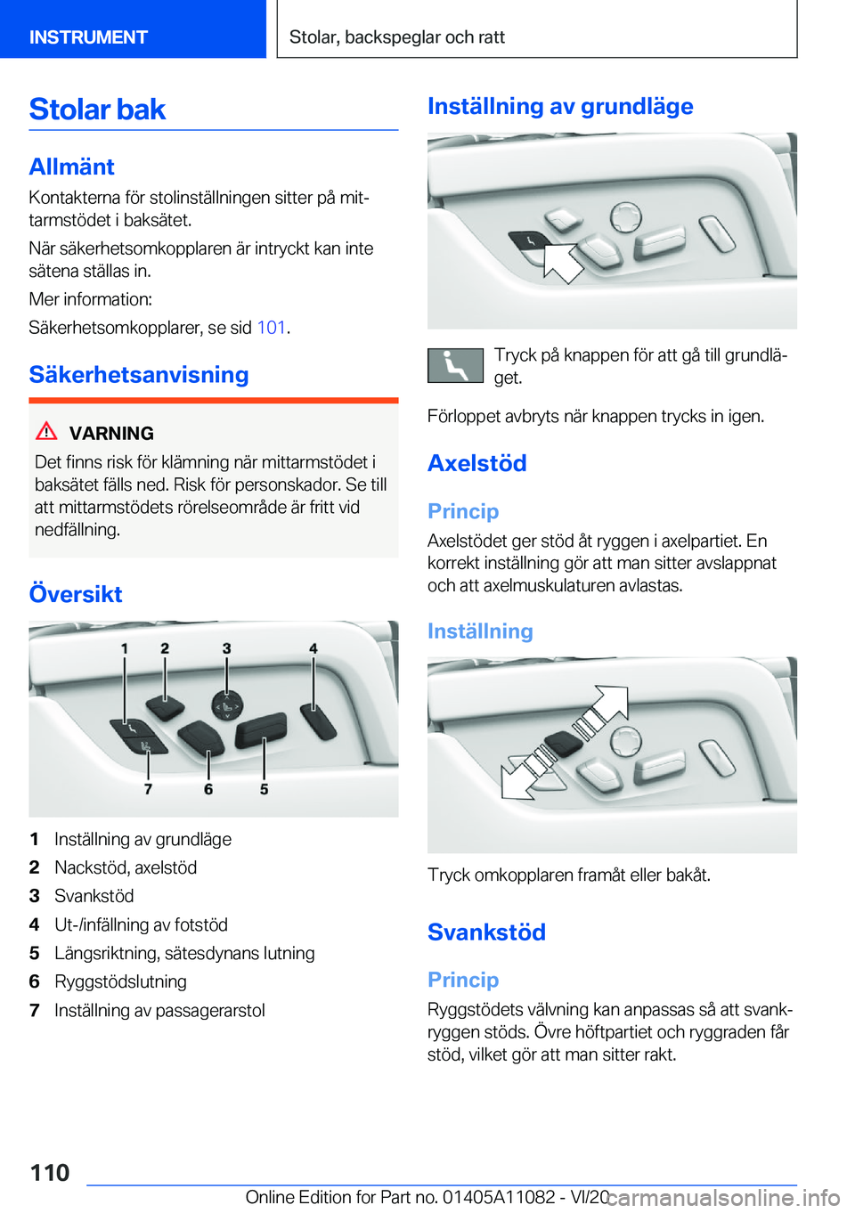 BMW 7 SERIES 2021  InstruktionsbÖcker (in Swedish) �S�t�o�l�a�r��b�a�k
�A�l�l�m�ä�n�t
�K�o�n�t�a�k�t�e�r�n�a��f�