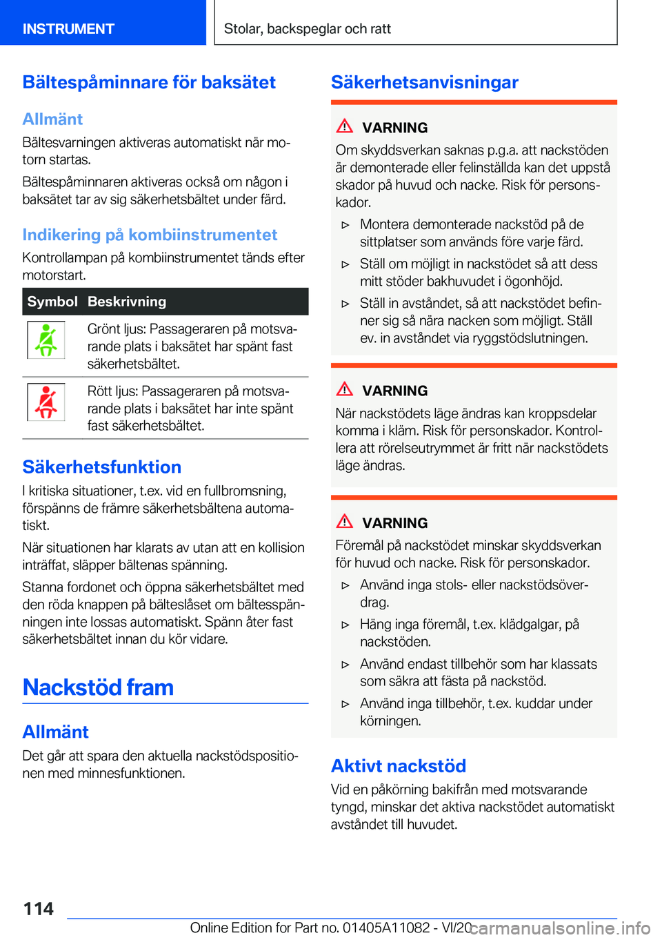 BMW 7 SERIES 2021  InstruktionsbÖcker (in Swedish) �B�ä�l�t�e�s�p�å�m�i�n�n�a�r�e��f�