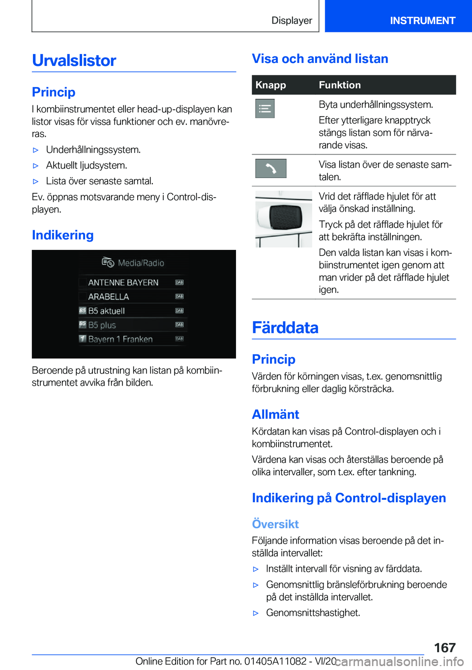 BMW 7 SERIES 2021  InstruktionsbÖcker (in Swedish) �U�r�v�a�l�s�l�i�s�t�o�r
�P�r�i�n�c�i�p�I��k�o�m�b�i�i�n�s�t�r�u�m�e�n�t�e�t��e�l�l�e�r��h�e�a�d�-�u�p�-�d�i�s�p�l�a�y�e�n��k�a�n�l�i�s�t�o�r��v�i�s�a�s��f�