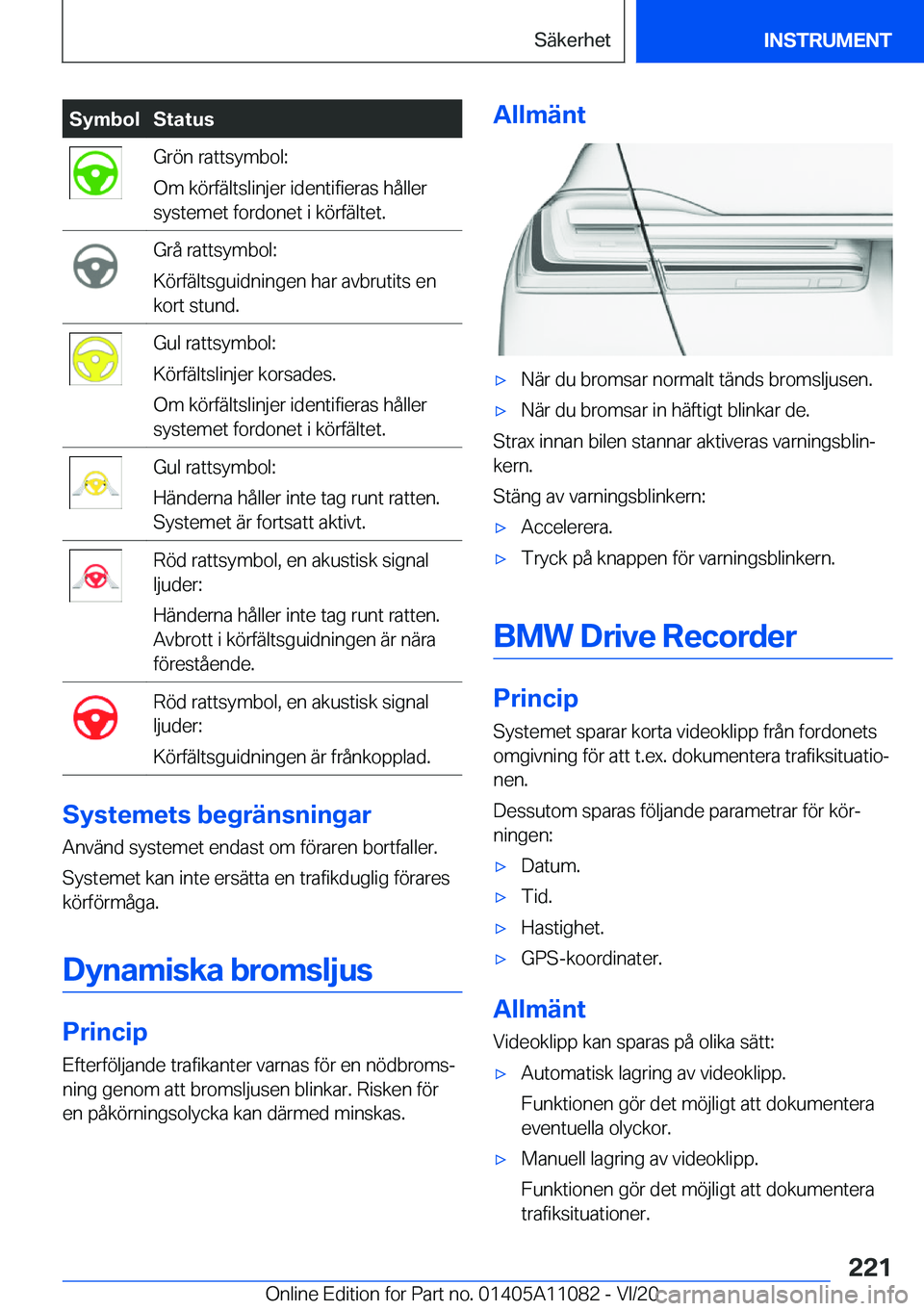 BMW 7 SERIES 2021  InstruktionsbÖcker (in Swedish) �S�y�m�b�o�l�S�t�a�t�u�s�G�r�