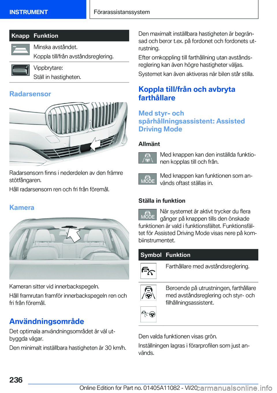 BMW 7 SERIES 2021  InstruktionsbÖcker (in Swedish) �K�n�a�p�p�F�u�n�k�t�i�o�n�M�i�n�s�k�a��a�v�s�t�å�n�d�e�t�.
�K�o�p�p�l�a��t�i�l�l�/�f�r�å�n��a�v�s�t�å�n�d�s�r�e�g�l�e�r�i�n�g�.�V�i�p�p�b�r�y�t�a�r�e�:
�S�t�ä�l�l��i�n��h�a�s�t�i�g�h�e�t�e�n