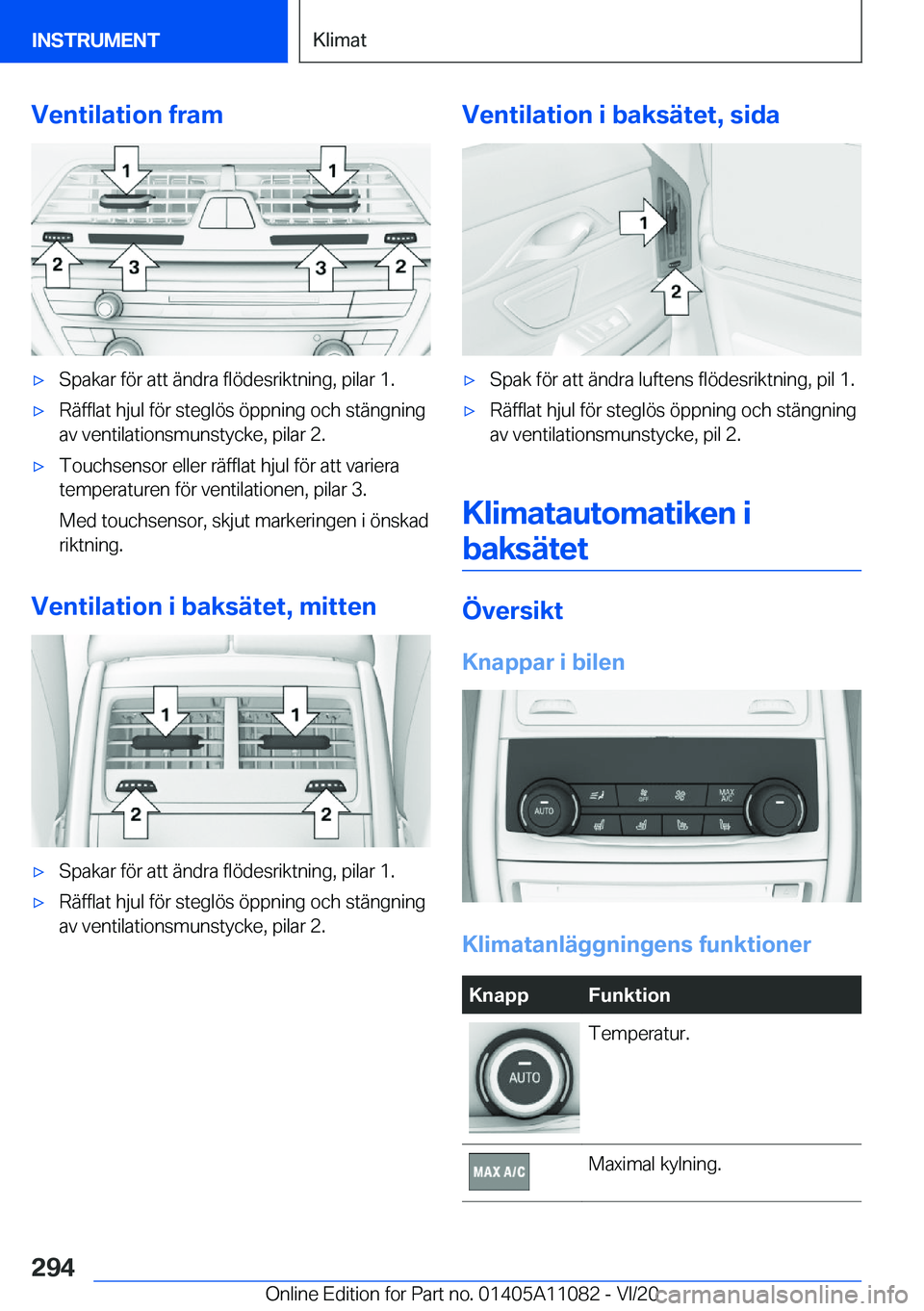 BMW 7 SERIES 2021  InstruktionsbÖcker (in Swedish) �V�e�n�t�i�l�a�t�i�o�n��f�r�a�m'x�S�p�a�k�a�r��f�