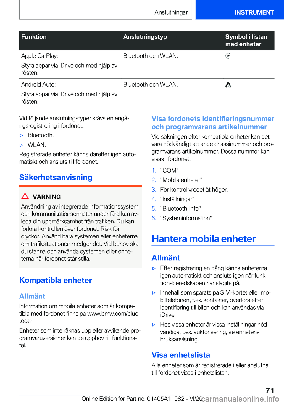 BMW 7 SERIES 2021  InstruktionsbÖcker (in Swedish) �F�u�n�k�t�i�o�n�A�n�s�l�u�t�n�i�n�g�s�t�y�p�S�y�m�b�o�l��i��l�i�s�t�a�n
�m�e�d��e�n�h�e�t�e�r�A�p�p�l�e��C�a�r�P�l�a�y�:
�S�t�y�r�a��a�p�p�a�r��v�i�a��i�D�r�i�v�e��o�c�h��m�e�d��h�j�ä�l�p�