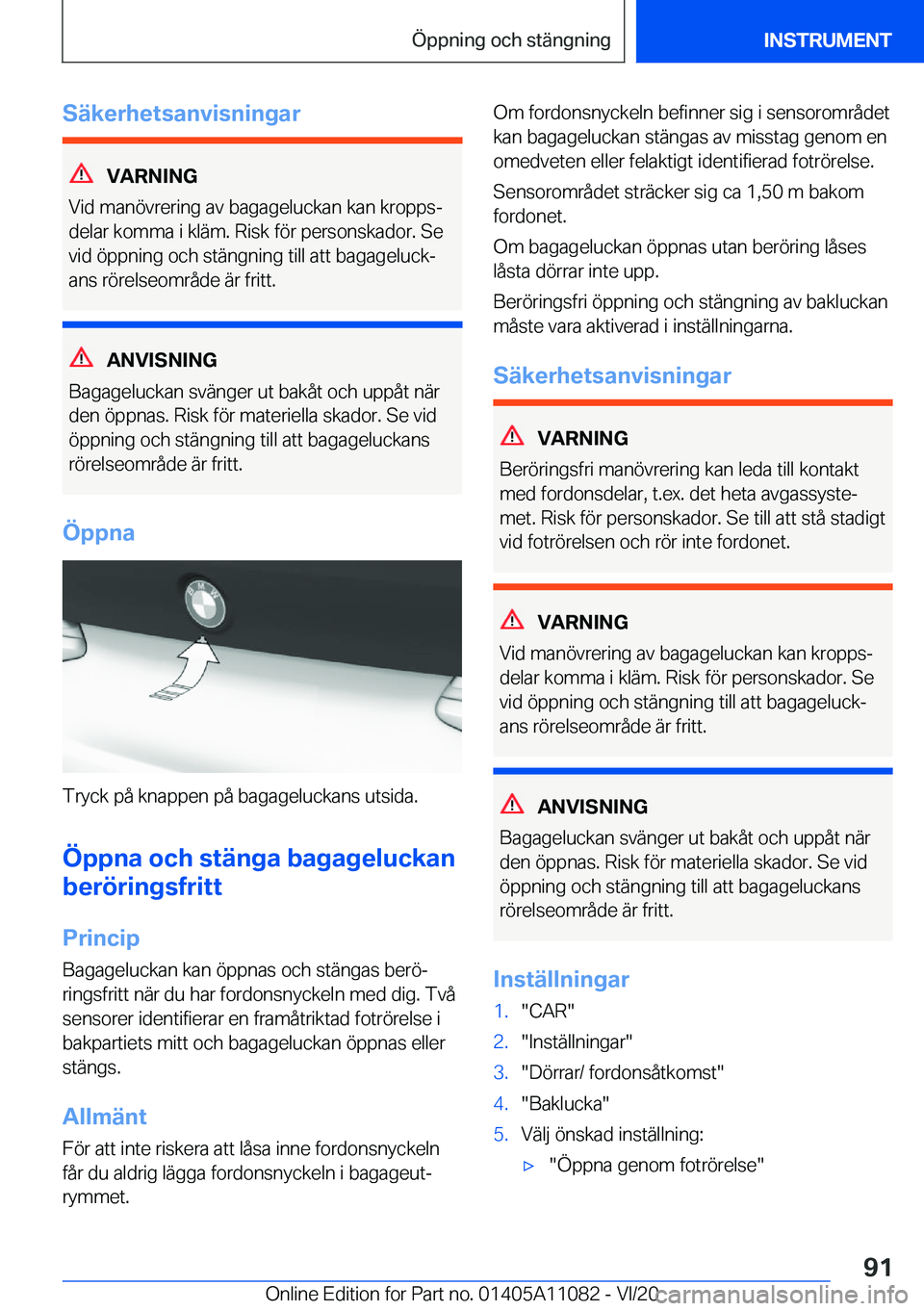 BMW 7 SERIES 2021  InstruktionsbÖcker (in Swedish) �S�ä�k�e�r�h�e�t�s�a�n�v�i�s�n�i�n�g�a�r
�V�A�R�N�I�N�G
�V�i�d��m�a�n�
