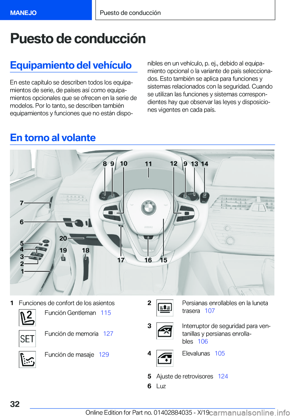 BMW 7 SERIES 2020  Manuales de Empleo (in Spanish) �P�u�e�s�t�o��d�e��c�o�n�d�u�c�c�i�