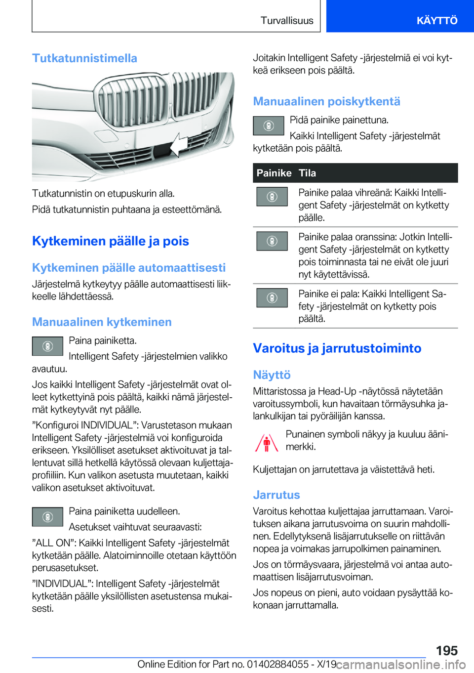 BMW 7 SERIES 2020  Omistajan Käsikirja (in Finnish) �T�u�t�k�a�t�u�n�n�i�s�t�i�m�e�l�l�a
�T�u�t�k�a�t�u�n�n�i�s�t�i�n��o�n��e�t�u�p�u�s�k�u�r�i�n��a�l�l�a�.
�P�i�d�
