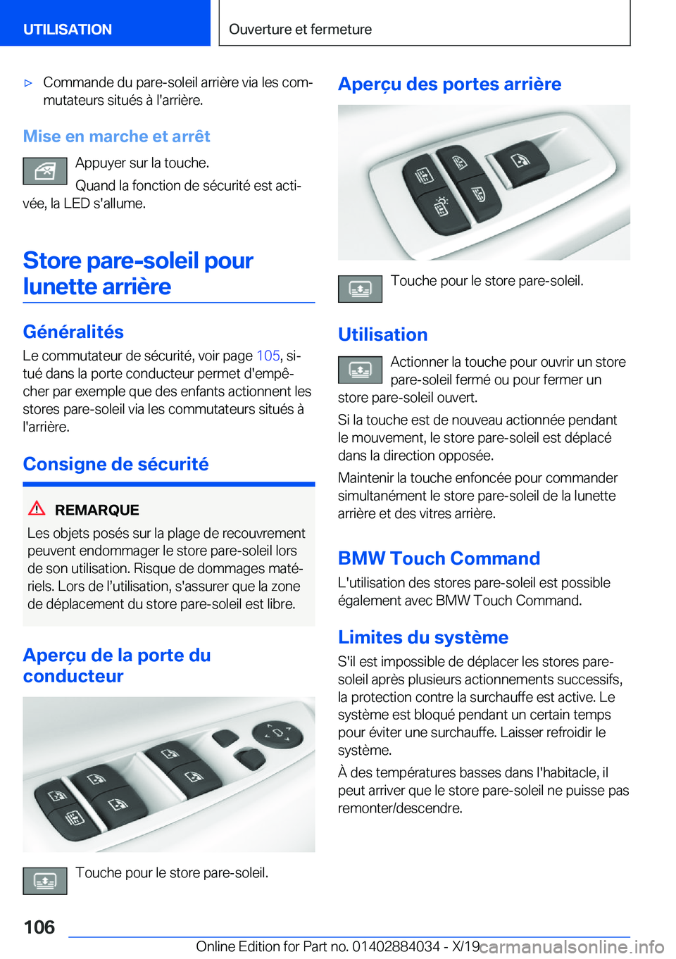BMW 7 SERIES 2020  Notices Demploi (in French) 'x�C�o�m�m�a�n�d�e��d�u��p�a�r�e�-�s�o�l�e�i�l��a�r�r�i�è�r�e��v�i�a��l�e�s��c�o�mj
�m�u�t�a�t�e�u�r�s��s�i�t�u�é�s��