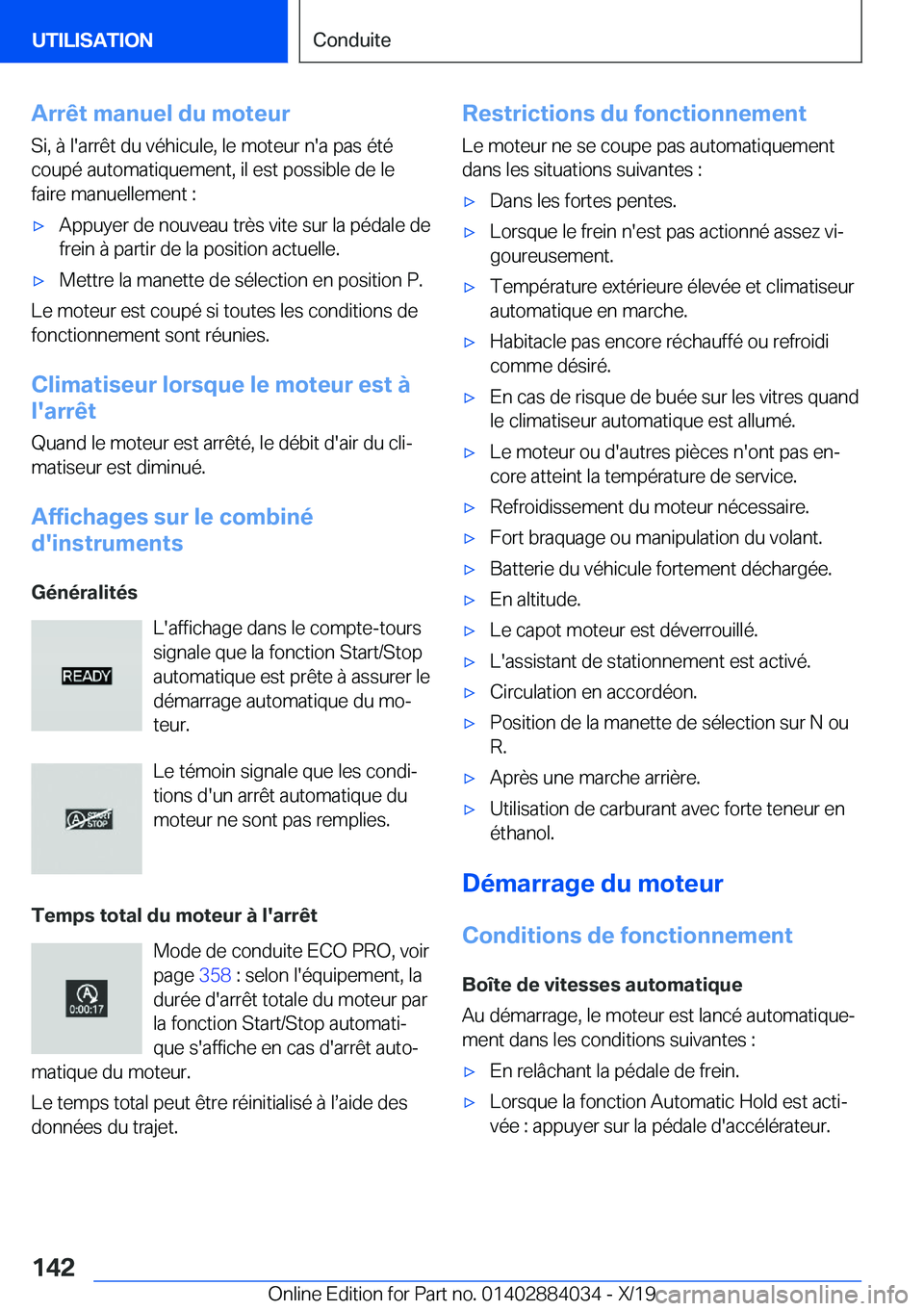 BMW 7 SERIES 2020  Notices Demploi (in French) �A�r�r�ê�t��m�a�n�u�e�l��d�u��m�o�t�e�u�r�S�i�,��