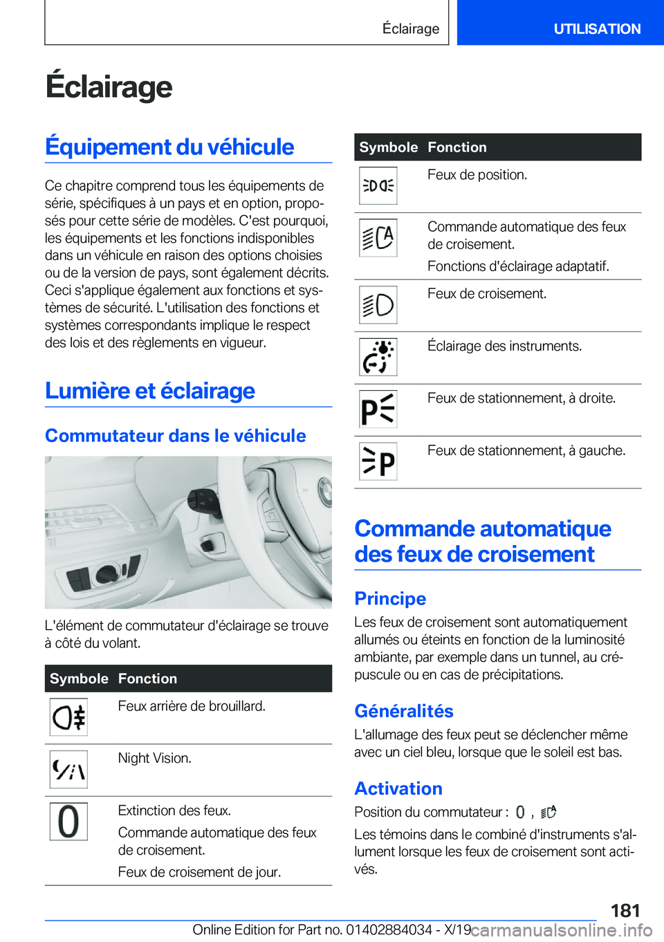 BMW 7 SERIES 2020  Notices Demploi (in French) �É�c�l�a�i�r�a�g�e�É�q�u�i�p�e�m�e�n�t��d�u��v�é�h�i�c�u�l�e
�C�e��c�h�a�p�i�t�r�e��c�o�m�p�r�e�n�d��t�o�u�s��l�e�s��é�q�u�i�p�e�m�e�n�t�s��d�e�s�é�r�i�e�,��s�p�é�c�i�f�i�q�u�e�s��