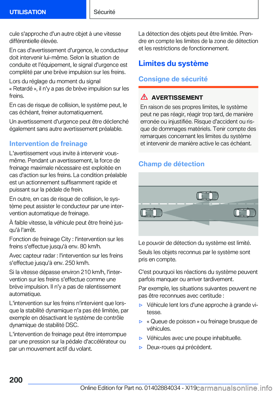 BMW 7 SERIES 2020  Notices Demploi (in French) �c�u�l�e��s�'�a�p�p�r�o�c�h�e��d�'�u�n��a�u�t�r�e��o�b�j�e�t��