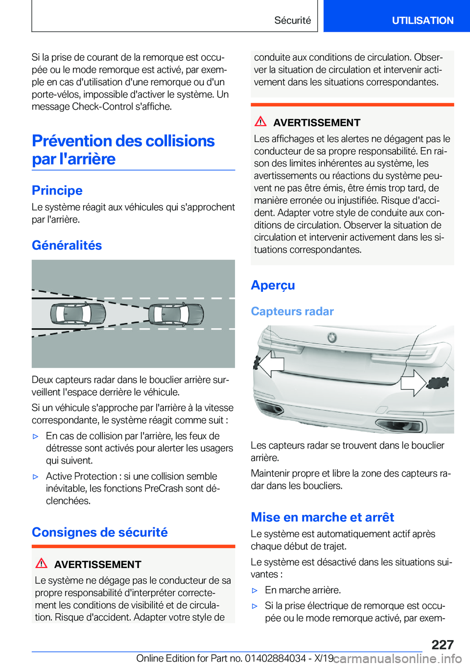 BMW 7 SERIES 2020  Notices Demploi (in French) �S�i��l�a��p�r�i�s�e��d�e��c�o�u�r�a�n�t��d�e��l�a��r�e�m�o�r�q�u�e��e�s�t��o�c�c�uj�p�é�e��o�u��l�e��m�o�d�e��r�e�m�o�r�q�u�e��e�s�t��a�c�t�i�v�é�,��p�a�r��e�x�e�mj�p�l�e��e�n�