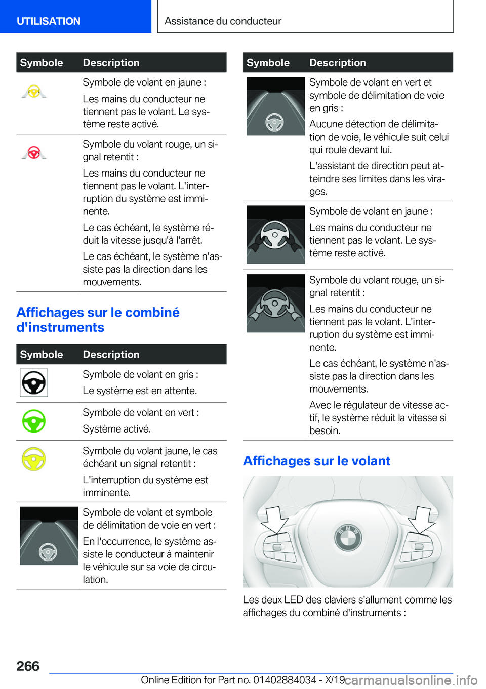 BMW 7 SERIES 2020  Notices Demploi (in French) �S�y�m�b�o�l�e�D�e�s�c�r�i�p�t�i�o�n�S�y�m�b�o�l�e��d�e��v�o�l�a�n�t��e�n��j�a�u�n�e��:
�L�e�s��m�a�i�n�s��d�u��c�o�n�d�u�c�t�e�u�r��n�e
�t�i�e�n�n�e�n�t��p�a�s��l�e��v�o�l�a�n�t�.��L�e�