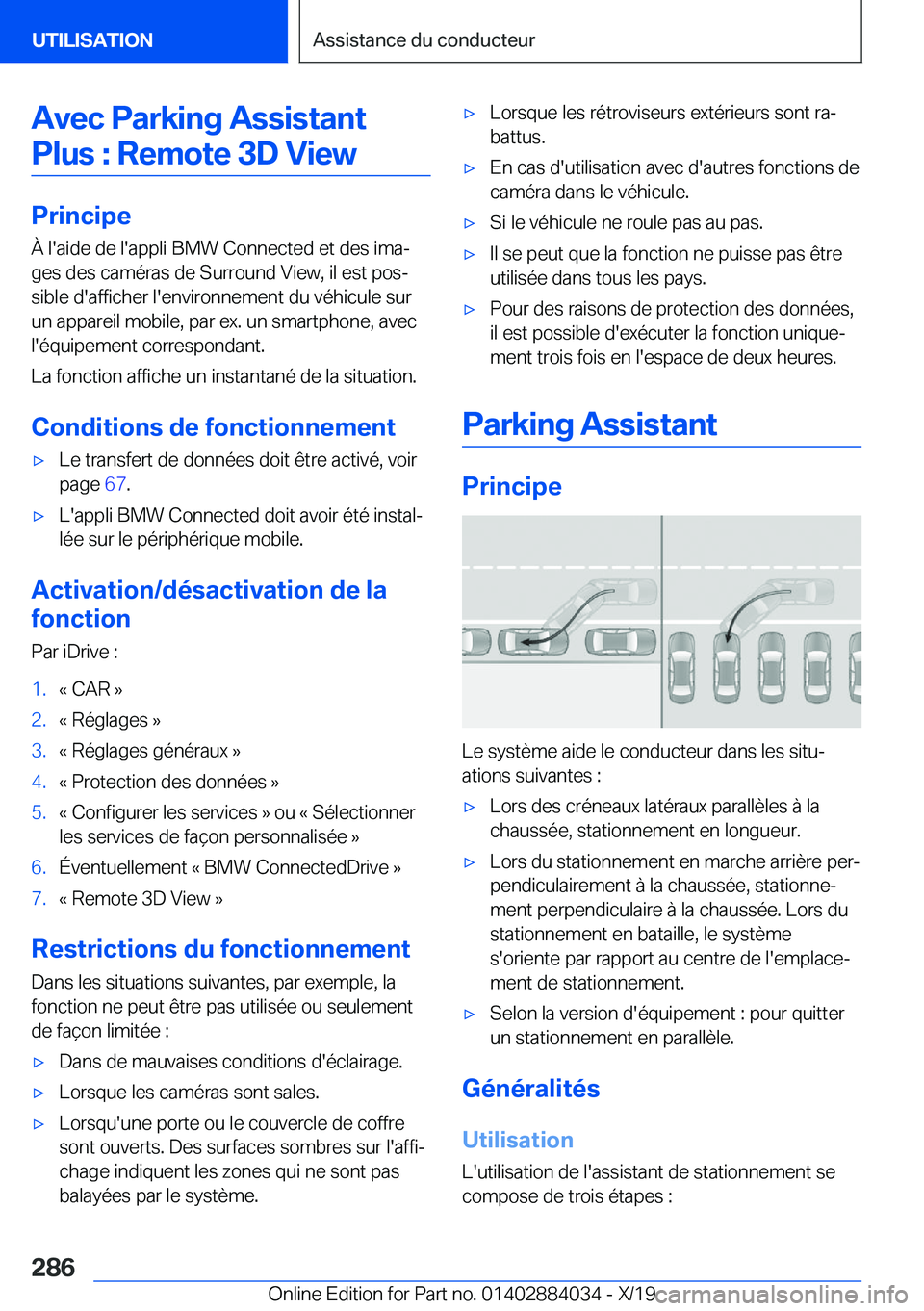 BMW 7 SERIES 2020  Notices Demploi (in French) �A�v�e�c��P�a�r�k�i�n�g��A�s�s�i�s�t�a�n�t�P�l�u�s��:��R�e�m�o�t�e��3�D��V�i�e�w
�P�r�i�n�c�i�p�e �