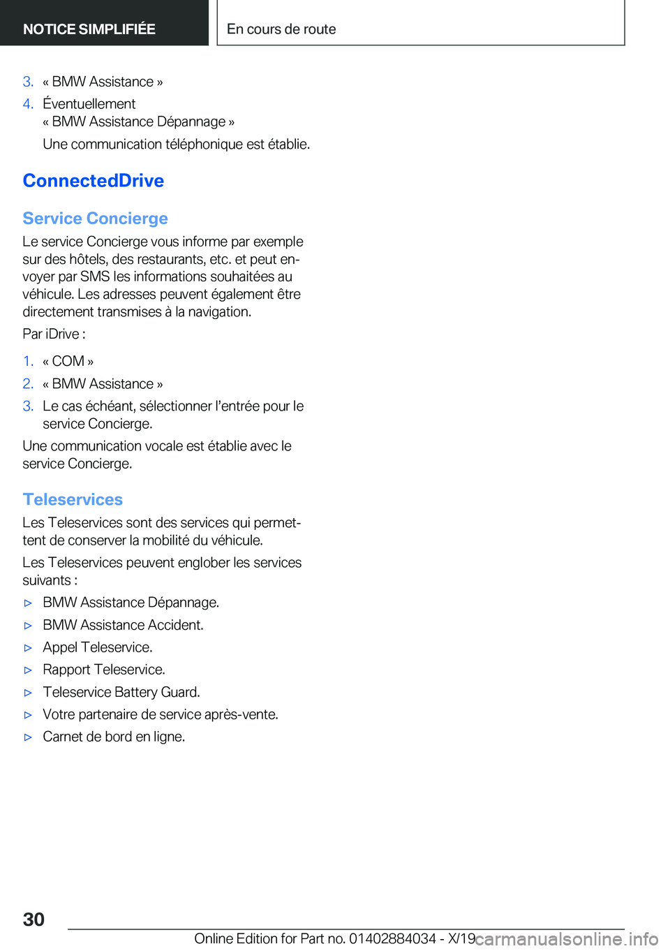 BMW 7 SERIES 2020  Notices Demploi (in French) �3�.�k��B�M�W��A�s�s�i�s�t�a�n�c�e��{�4�.�