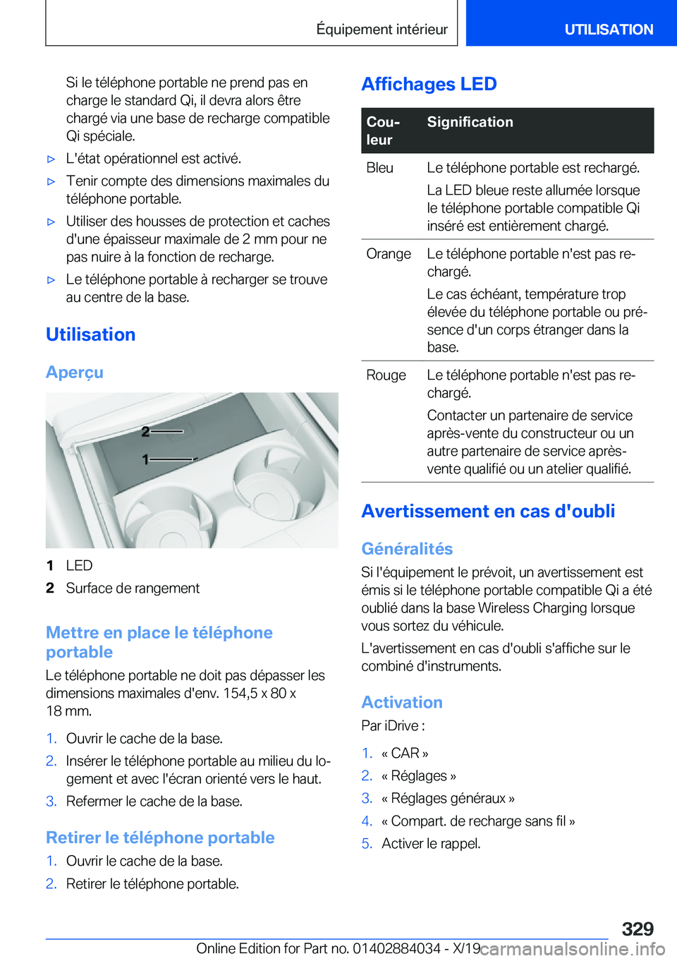 BMW 7 SERIES 2020  Notices Demploi (in French) �S�i��l�e��t�é�l�é�p�h�o�n�e��p�o�r�t�a�b�l�e��n�e��p�r�e�n�d��p�a�s��e�n
�c�h�a�r�g�e��l�e��s�t�a�n�d�a�r�d��Q�i�,��i�l��d�e�v�r�a��a�l�o�r�s��ê�t�r�e �c�h�a�r�g�é��v�i�a��u�n�e�