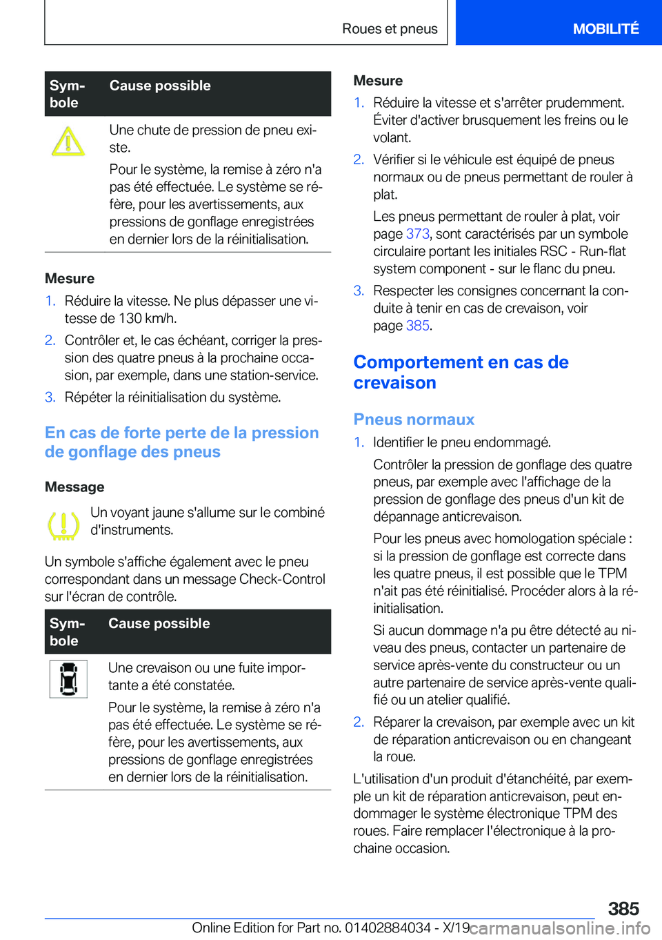 BMW 7 SERIES 2020  Notices Demploi (in French) �S�y�mj
�b�o�l�e�C�a�u�s�e��p�o�s�s�i�b�l�e�U�n�e��c�h�u�t�e��d�e��p�r�e�s�s�i�o�n��d�e��p�n�e�u��e�x�ij
�s�t�e�.
�P�o�u�r��l�e��s�y�s�t�è�m�e�,��l�a��r�e�m�i�s�e��