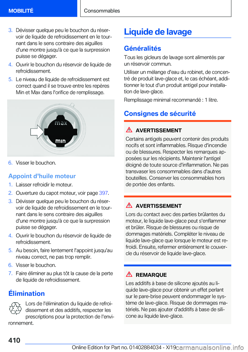 BMW 7 SERIES 2020  Notices Demploi (in French) �3�.�D�é�v�i�s�s�e�r��q�u�e�l�q�u�e��p�e�u��l�e��b�o�u�c�h�o�n��d�u��r�é�s�e�rj
�v�o�i�r��d�e��l�i�q�u�i�d�e��d�e��r�e�f�r�o�i�d�i�s�s�e�m�e�n�t��e�n��l�e��t�o�u�rj �n�a�n�t��d�a�n�s