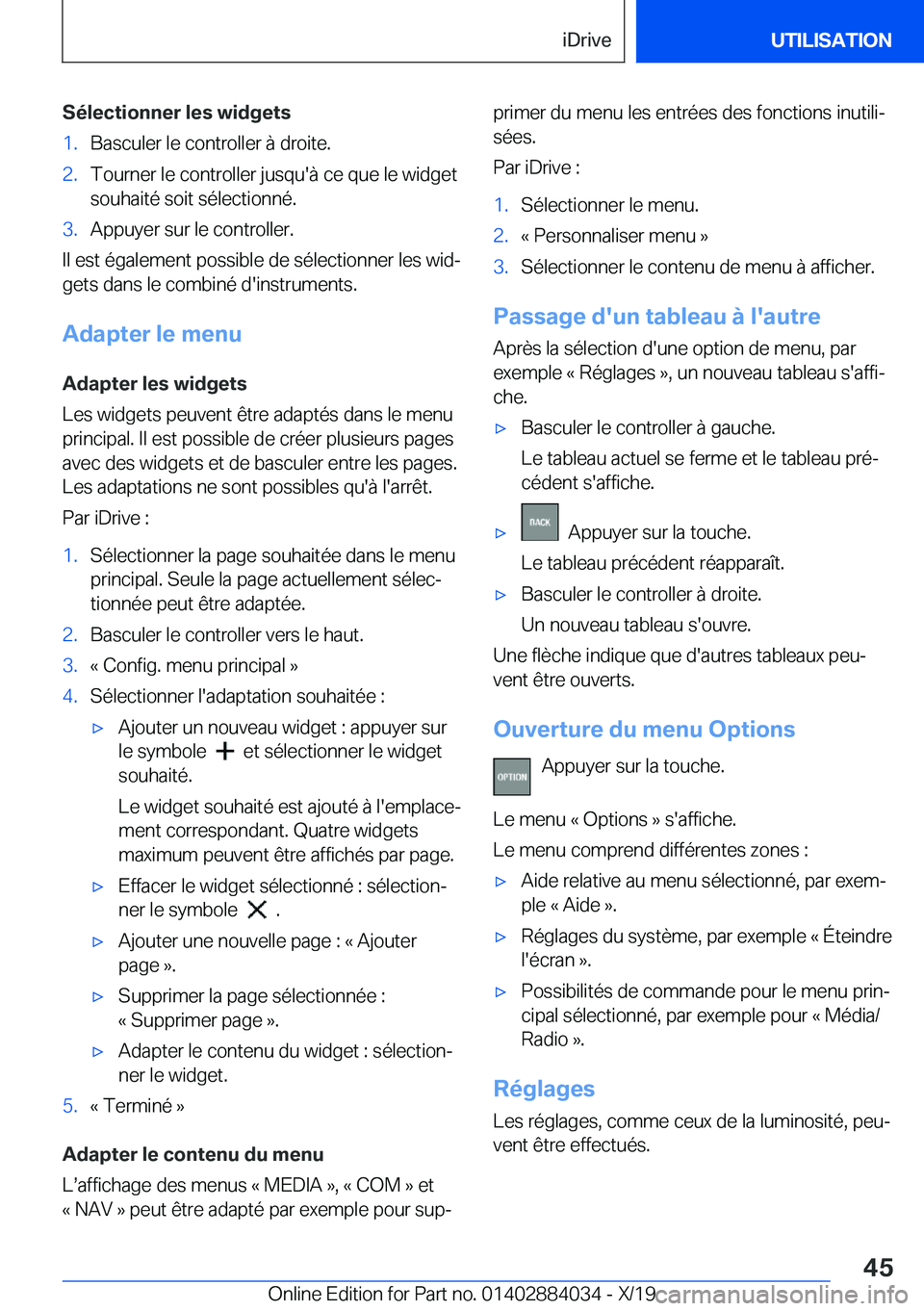 BMW 7 SERIES 2020  Notices Demploi (in French) �S�é�l�e�c�t�i�o�n�n�e�r��l�e�s��w�i�d�g�e�t�s�1�.�B�a�s�c�u�l�e�r��l�e��c�o�n�t�r�o�l�l�e�r��