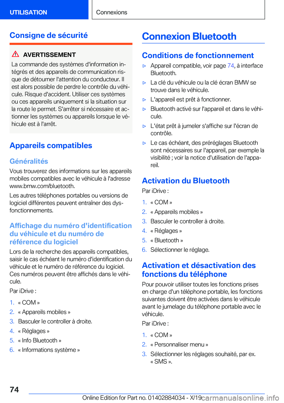 BMW 7 SERIES 2020  Notices Demploi (in French) �C�o�n�s�i�g�n�e��d�e��s�é�c�u�r�i�t�é
�A�V�E�R�T�I�S�S�E�M�E�N�T
�L�a��c�o�m�m�a�n�d�e��d�e�s��s�y�s�t�è�m�e�s��d�'�i�n�f�o�r�m�a�t�i�o�n��i�nj �t�é�g�r�é�s��e�t��d�e�s��a�p�p�a�r