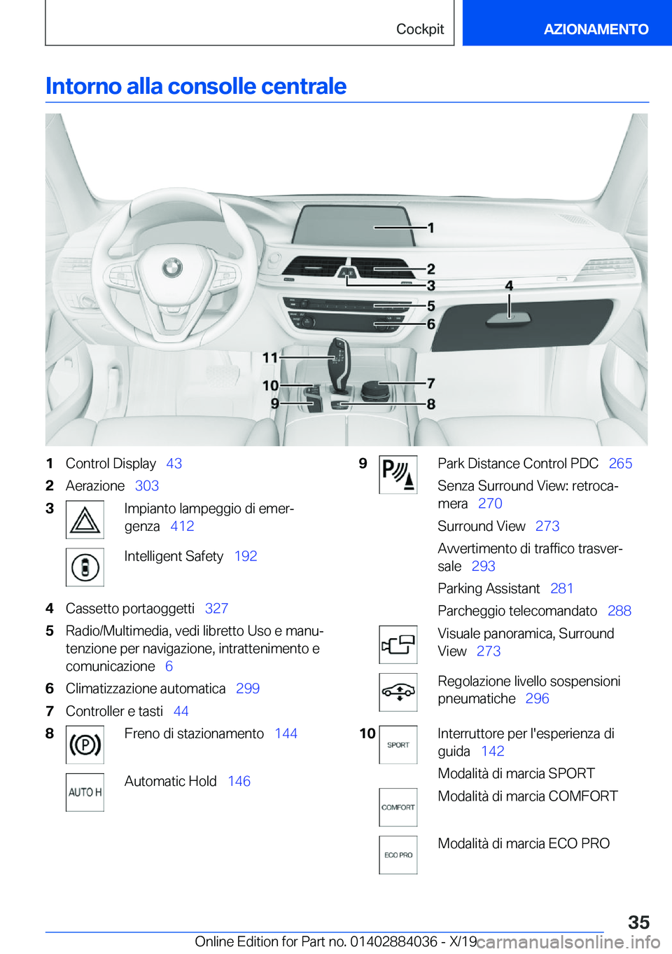 BMW 7 SERIES 2020  Libretti Di Uso E manutenzione (in Italian) �I�n�t�o�r�n�o��a�l�l�a��c�o�n�s�o�l�l�e��c�e�n�t�r�a�l�e�1�C�o�n�t�r�o�l��D�i�s�p�l�a�y\_�4�3�2�A�e�r�a�z�i�o�n�e\_�3�0�3�3�I�m�p�i�a�n�t�o��l�a�m�p�e�g�g�i�o��d�i��e�m�e�rj
�g�e�n�z�a\