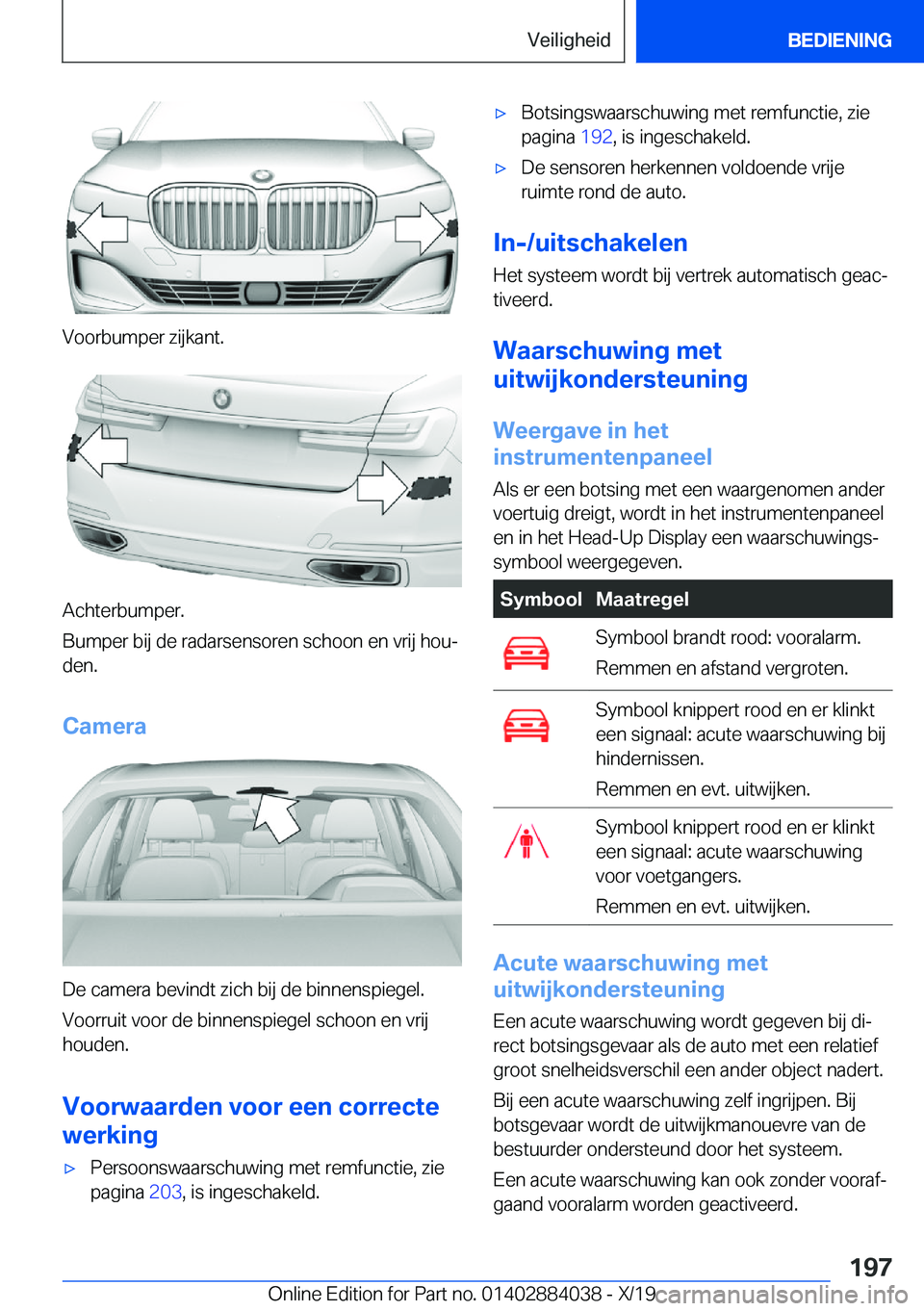 BMW 7 SERIES 2020  Instructieboekjes (in Dutch) �V�o�o�r�b�u�m�p�e�r��z�i�j�k�a�n�t�.
�A�c�h�t�e�r�b�u�m�p�e�r�.
�B�u�m�p�e�r��b�i�j��d�e��r�a�d�a�r�s�e�n�s�o�r�e�n��s�c�h�o�o�n��e�n��v�r�i�j��h�o�uj �d�e�n�.
�C�a�m�e�r�a
�D�e��c�a�m�e�r�