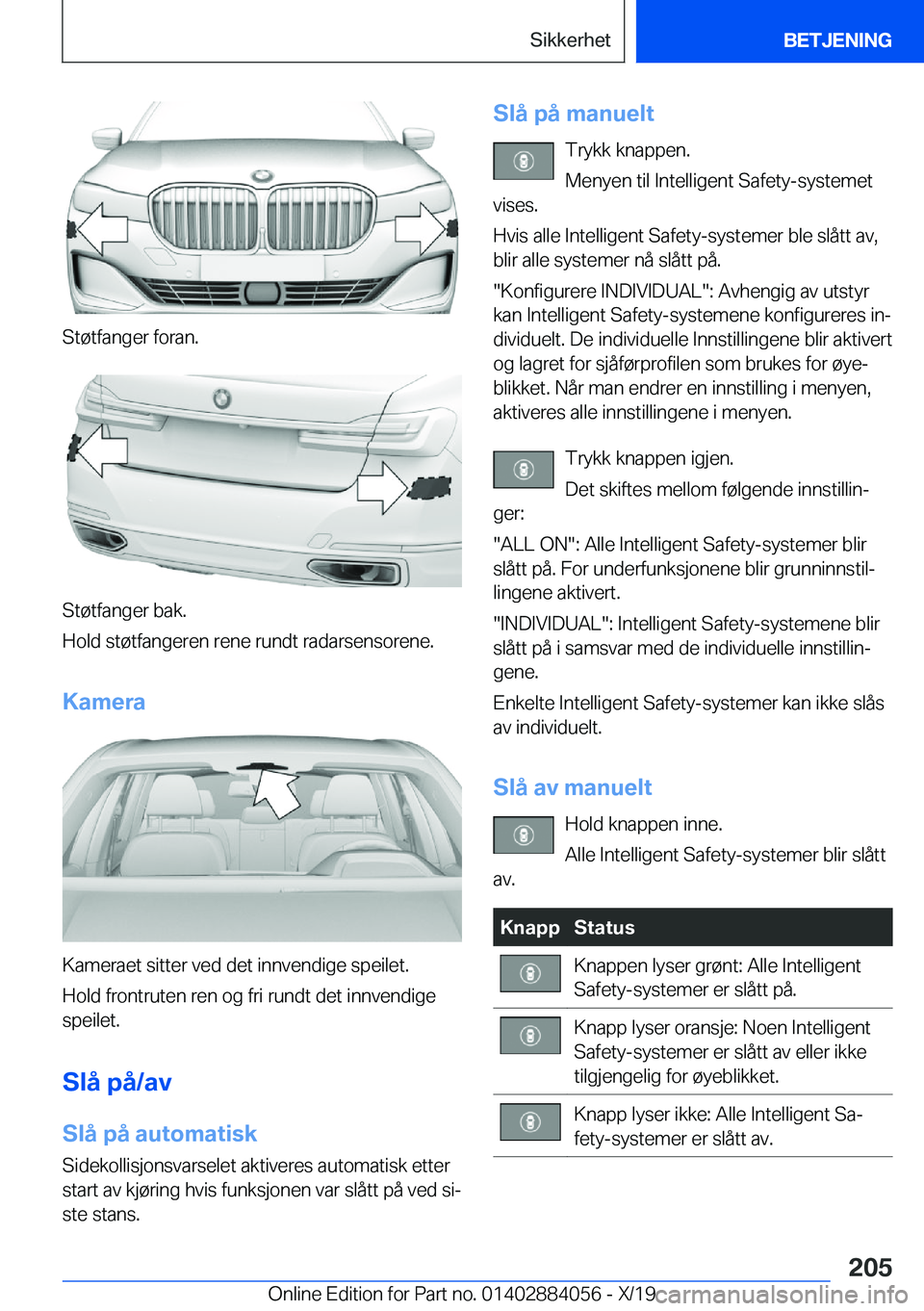 BMW 7 SERIES 2020  InstruksjonsbØker (in Norwegian) �S�t�