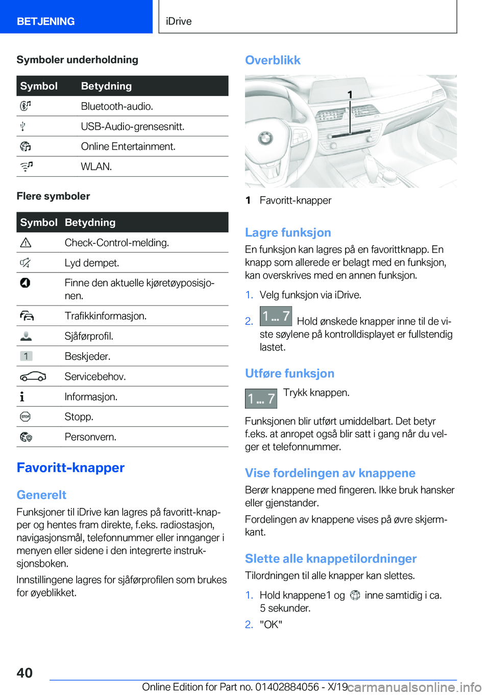 BMW 7 SERIES 2020  InstruksjonsbØker (in Norwegian) �S�y�m�b�o�l�e�r��u�n�d�e�r�h�o�l�d�n�i�n�g�S�y�m�b�o�l�B�e�t�y�d�n�i�n�g��B�l�u�e�t�o�o�t�h�-�a�u�d�i�o�.��U�S�B�-�A�u�d�i�o�-�g�r�e�n�s�e�s�n�i�t�t�.��O�n�l�i�n�e��E�n�t�e�r�t�a�i�n�m�e�n�t�.�