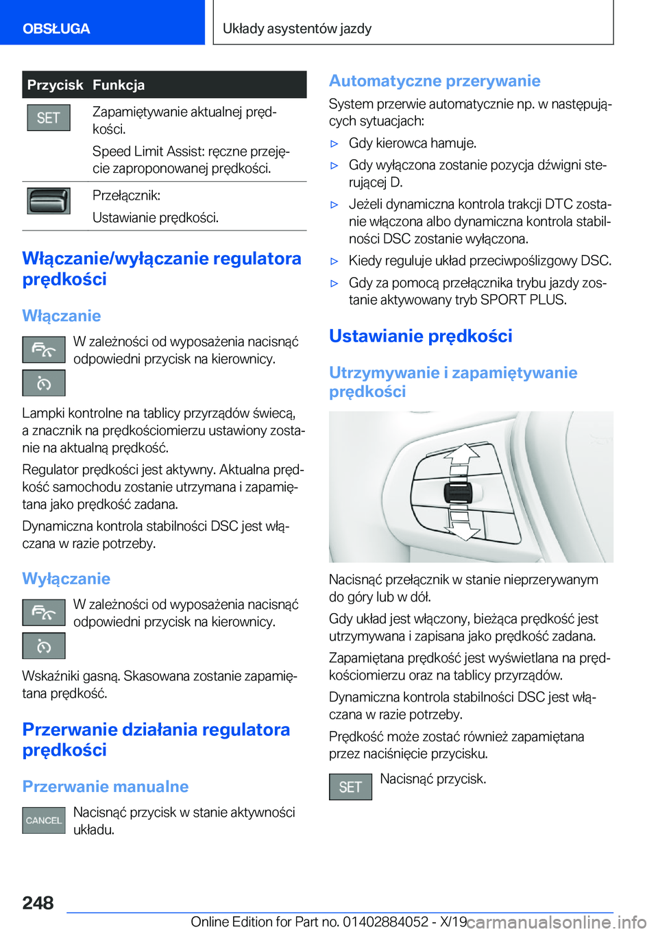 BMW 7 SERIES 2020  Instrukcja obsługi (in Polish) �P�r�z�y�c�i�s�k�F�u�n�k�c�j�a�Z�a�p�a�m�i�