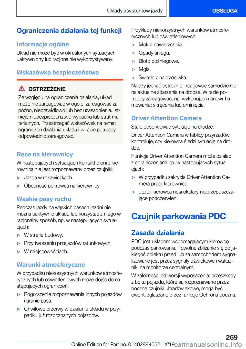 BMW 7 SERIES 2020  Instrukcja obsługi (in Polish) �O�g�r�a�n�i�c�z�e�n�i�a��d�z�i�a�ł�a�n�i�a��t�e�j��f�u�n�k�c�j�i�I�n�f�o�r�m�a�c�j�e��o�g�