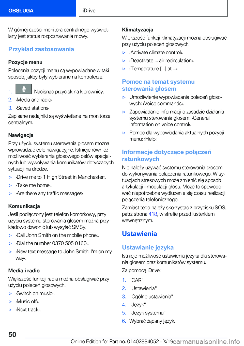 BMW 7 SERIES 2020  Instrukcja obsługi (in Polish) �W��g�