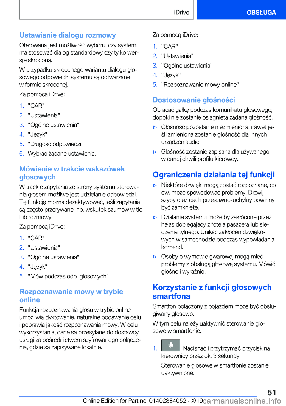 BMW 7 SERIES 2020  Instrukcja obsługi (in Polish) �U�s�t�a�w�i�a�n�i�e��d�i�a�l�o�g�u��r�o�z�m�o�w�y�O�f�e�r�o�w�a�n�a��j�e�s�t��m�o9�l�i�w�o�