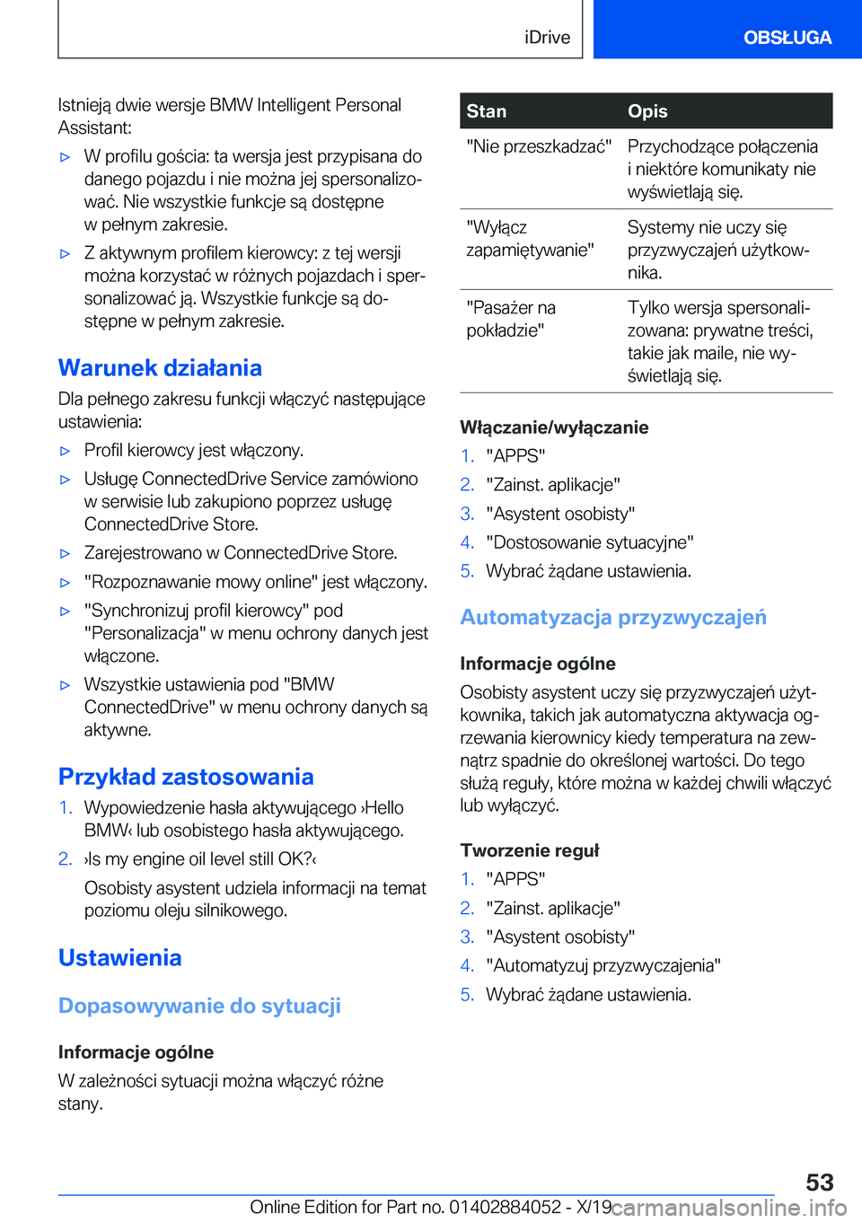 BMW 7 SERIES 2020  Instrukcja obsługi (in Polish) �I�s�t�n�i�e�j�