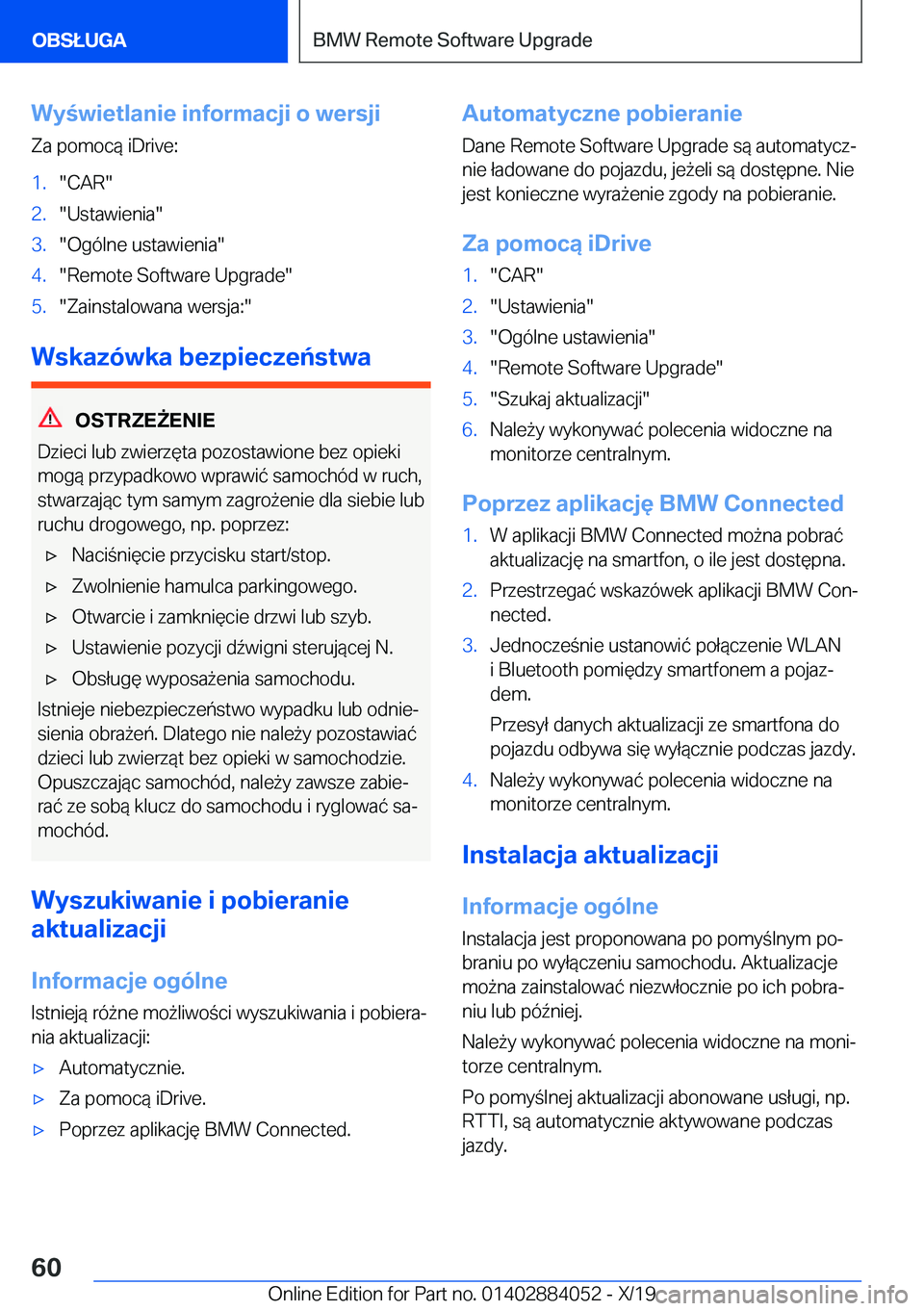 BMW 7 SERIES 2020  Instrukcja obsługi (in Polish) �W�y�w�i�e�t�l�a�n�i�e��i�n�f�o�r�m�a�c�j�i��o��w�e�r�s�j�i�Z�a��p�o�m�o�c�