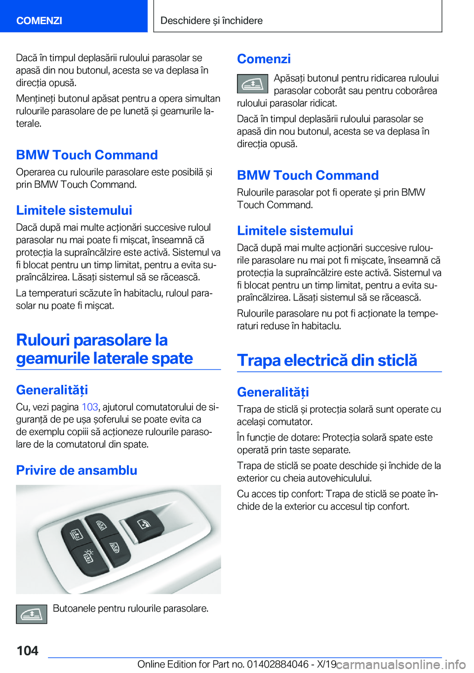 BMW 7 SERIES 2020  Ghiduri De Utilizare (in Romanian) �D�a�c�ă��