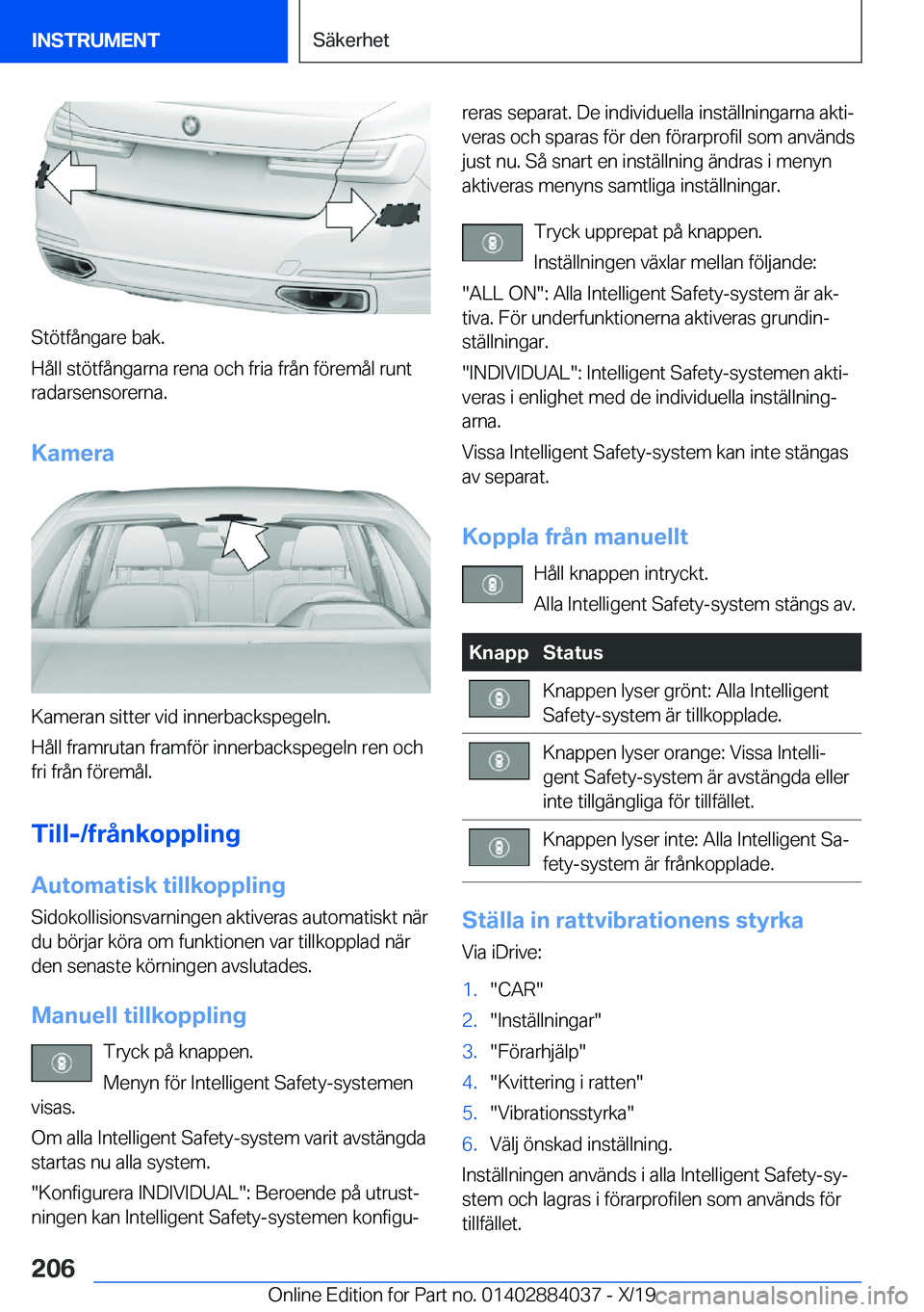 BMW 7 SERIES 2020  InstruktionsbÖcker (in Swedish) �S�t�