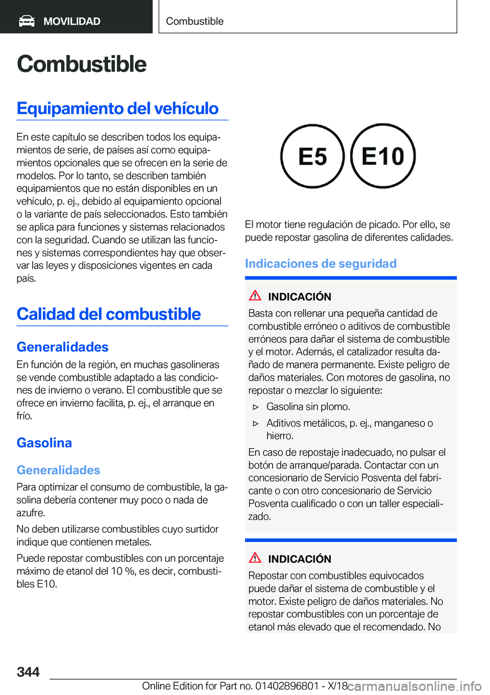 BMW 7 SERIES 2019  Manuales de Empleo (in Spanish) �C�o�m�b�u�s�t�i�b�l�e�E�q�u�i�p�a�m�i�e�n�t�o��d�e�l��v�e�h�