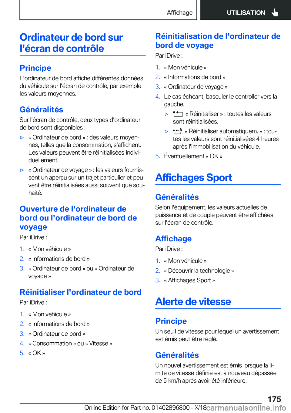 BMW 7 SERIES 2019  Notices Demploi (in French) �O�r�d�i�n�a�t�e�u�r��d�e��b�o�r�d��s�u�r�l�'�é�c�r�a�n��d�e��c�o�n�t�r�