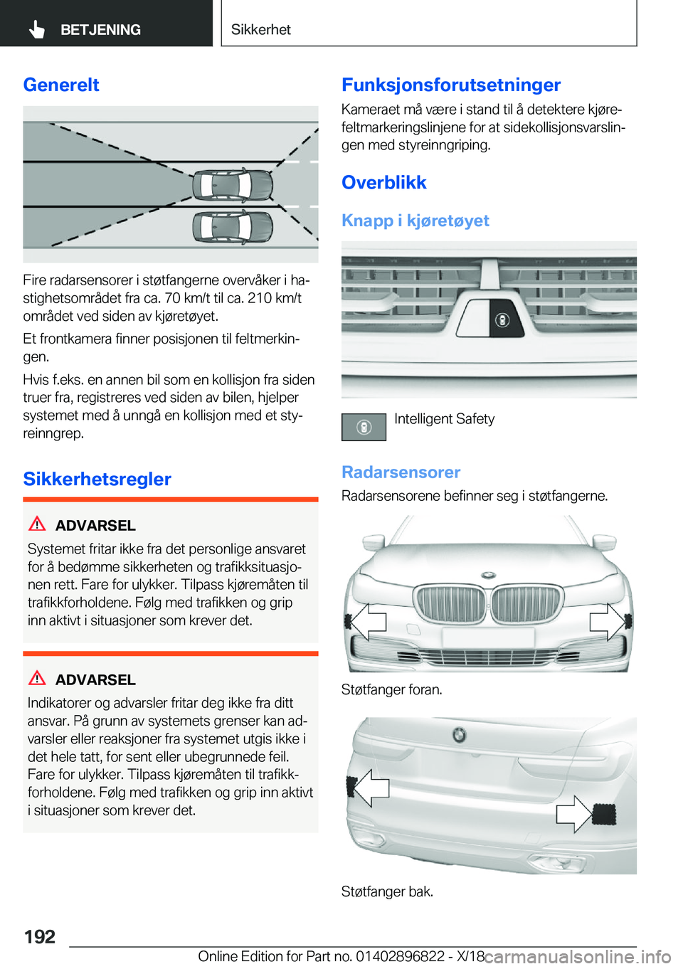 BMW 7 SERIES 2019  InstruksjonsbØker (in Norwegian) �G�e�n�e�r�e�l�t
�F�i�r�e��r�a�d�a�r�s�e�n�s�o�r�e�r��i��s�t�