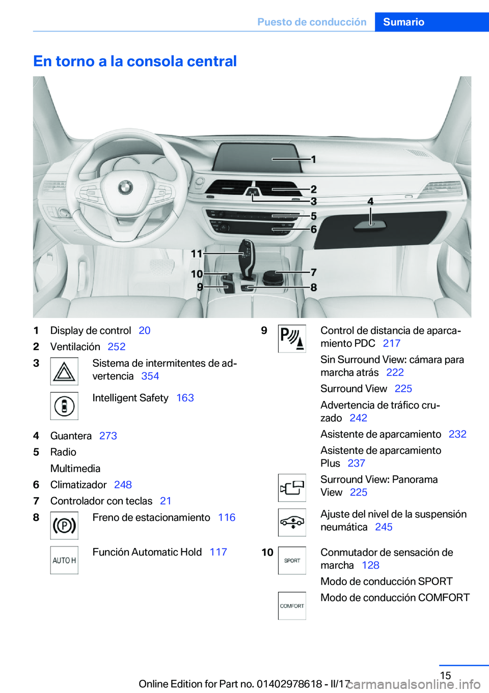 BMW 7 SERIES 2018  Manuales de Empleo (in Spanish) �E�n��t�o�r�n�o��a��l�a��c�o�n�s�o�l�a��c�e�n�t�r�a�l�1�D�i�s�p�l�a�y� �d�e� �c�o�n�t�r�o�l\_�2�0�2�V�e�n�t�i�l�a�c�i�
