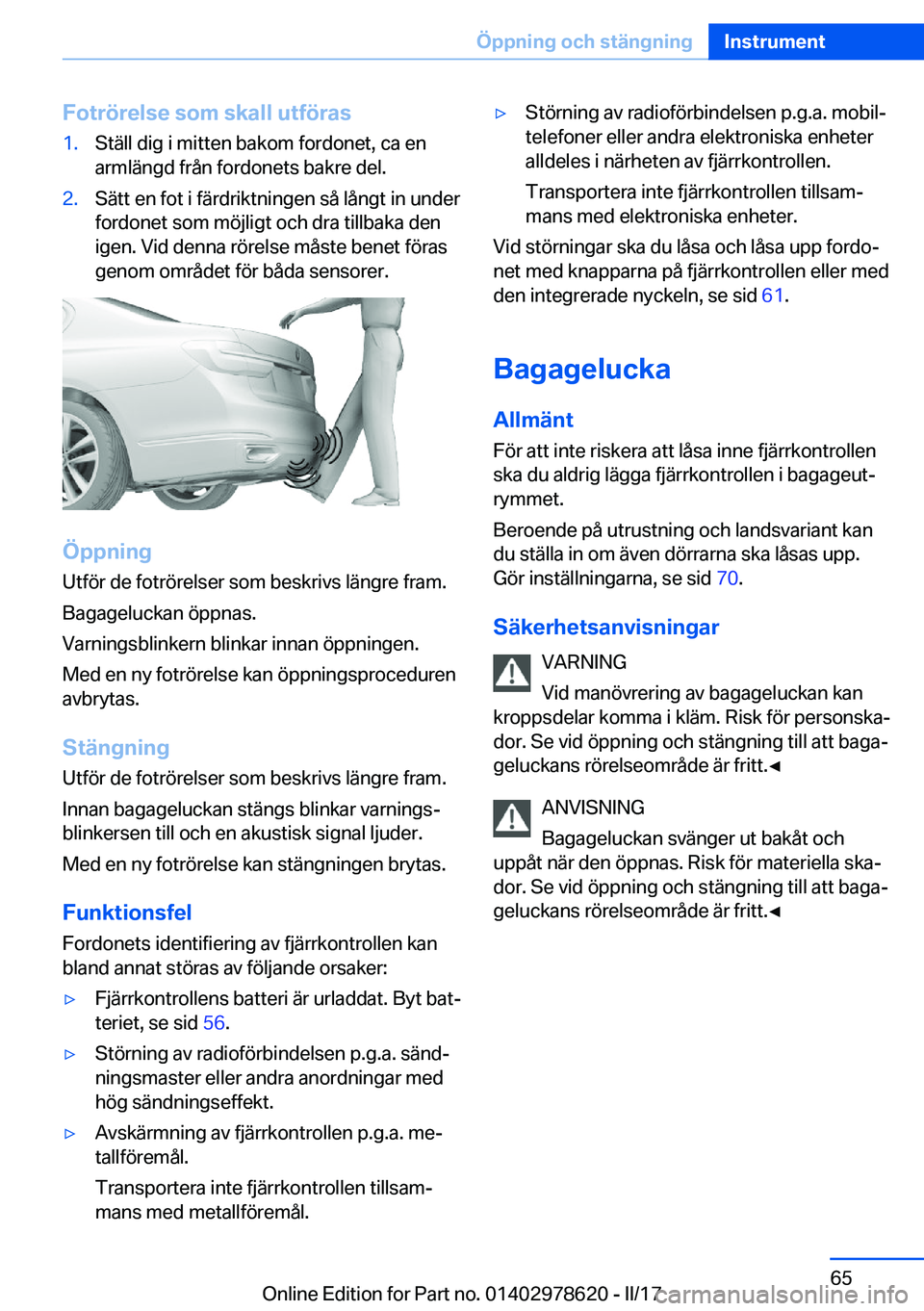 BMW 7 SERIES 2018  InstruktionsbÖcker (in Swedish) �F�o�t�r�